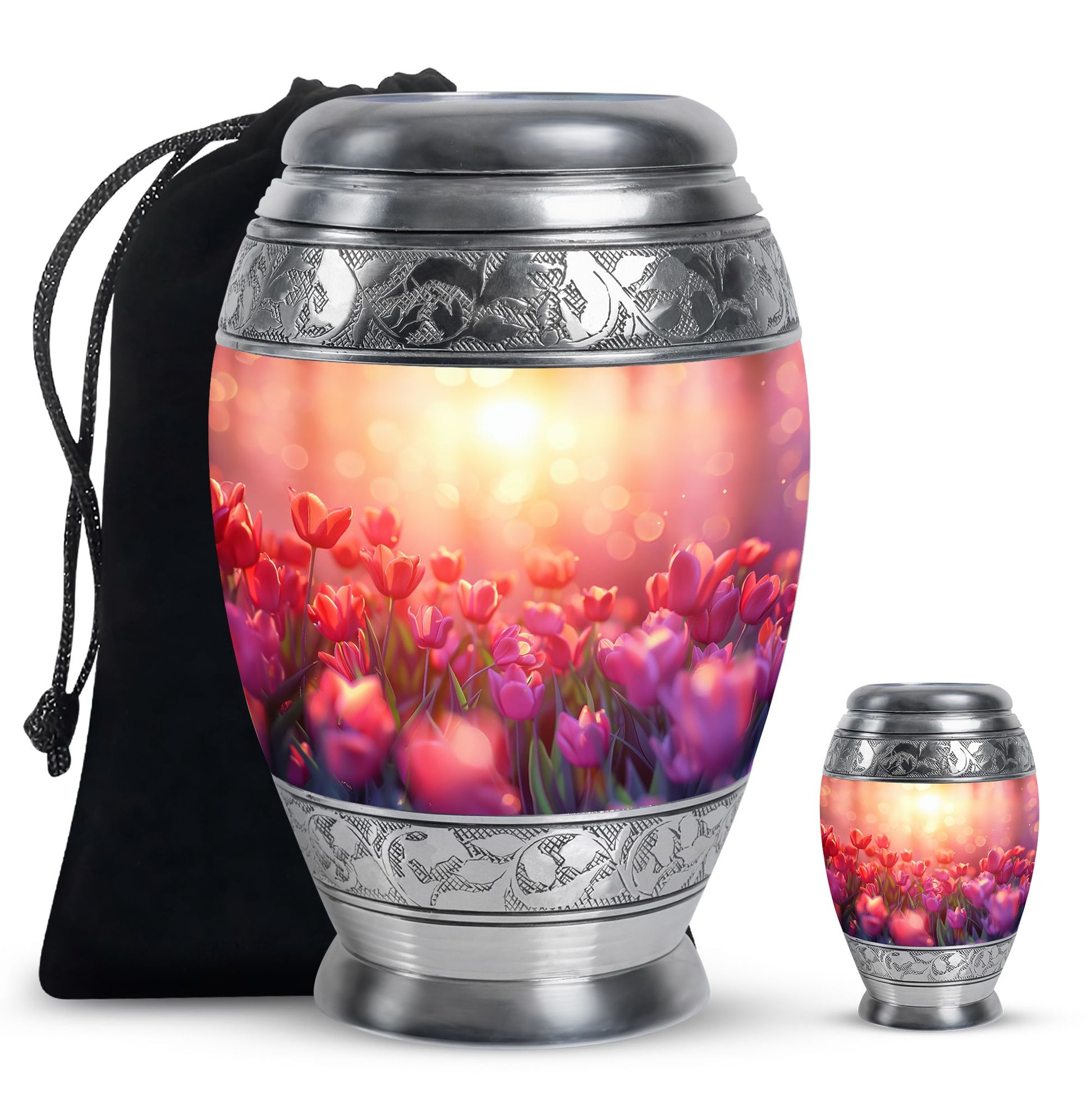 Tulips Theme Large Urn With 1 Keepsake Urn