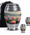 Lotus Theme Large Urn With 2 Keepsake Urn