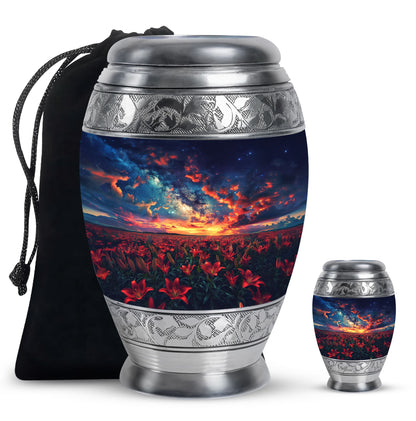 Lily Theme Large Urn With 1 Keepsake Urn