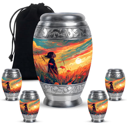 Flower Theme Large Urn With 4 Keepsake Urn