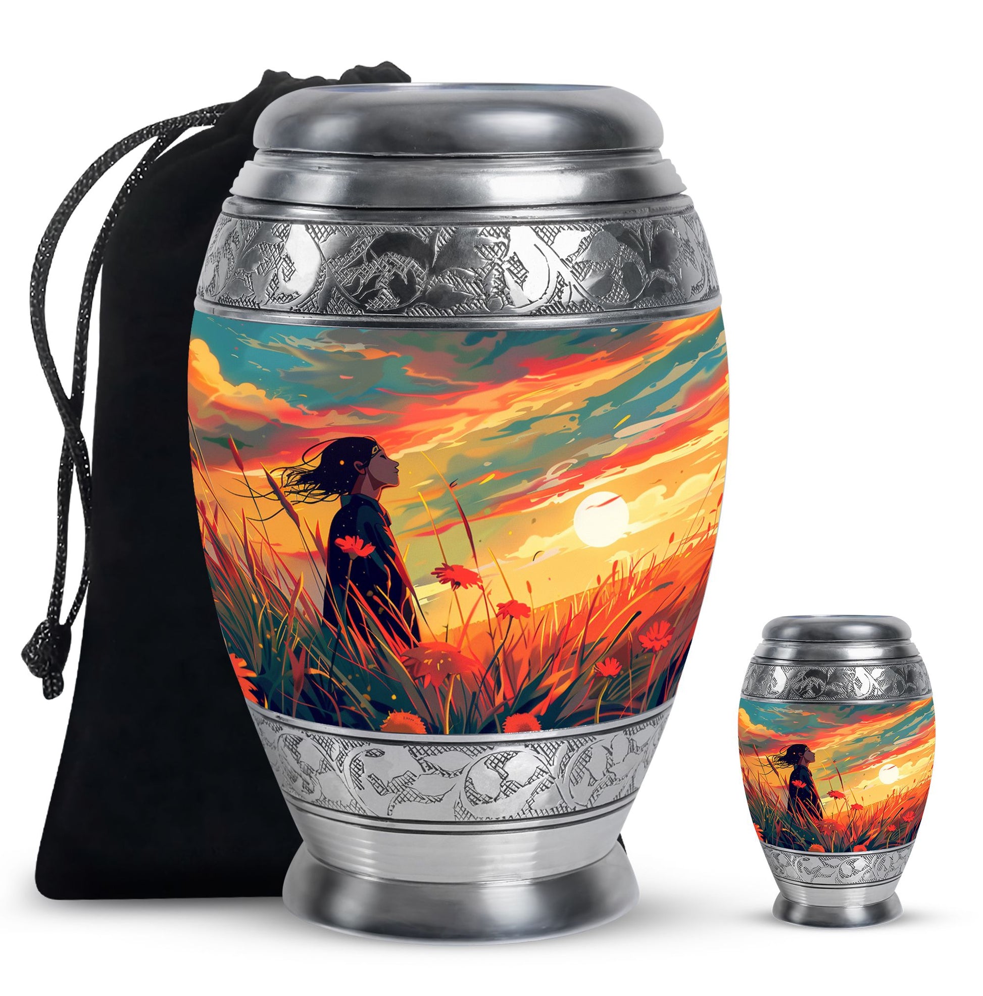 Flower Theme Large Urn With 1 Keepsake Urn
