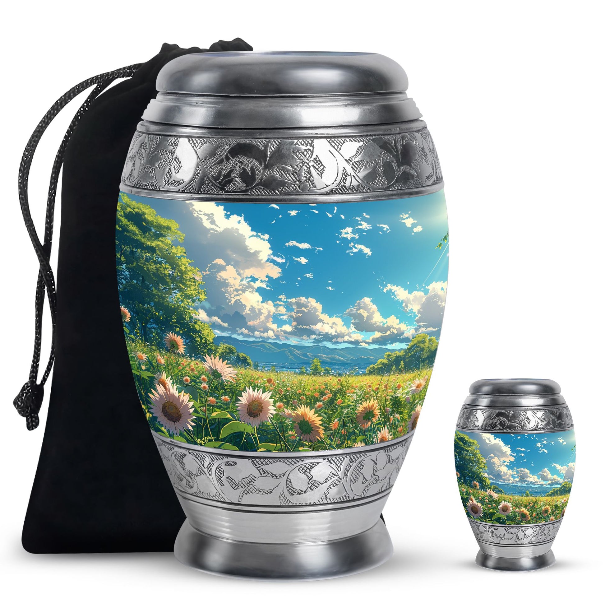 Flower Theme Large Urn With 1 Keepsake Urn