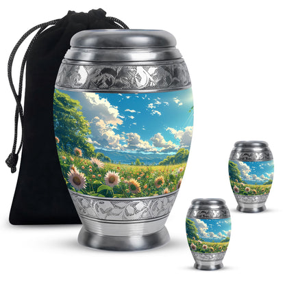 Flower Theme Large Urn With 2 Keepsake Urn