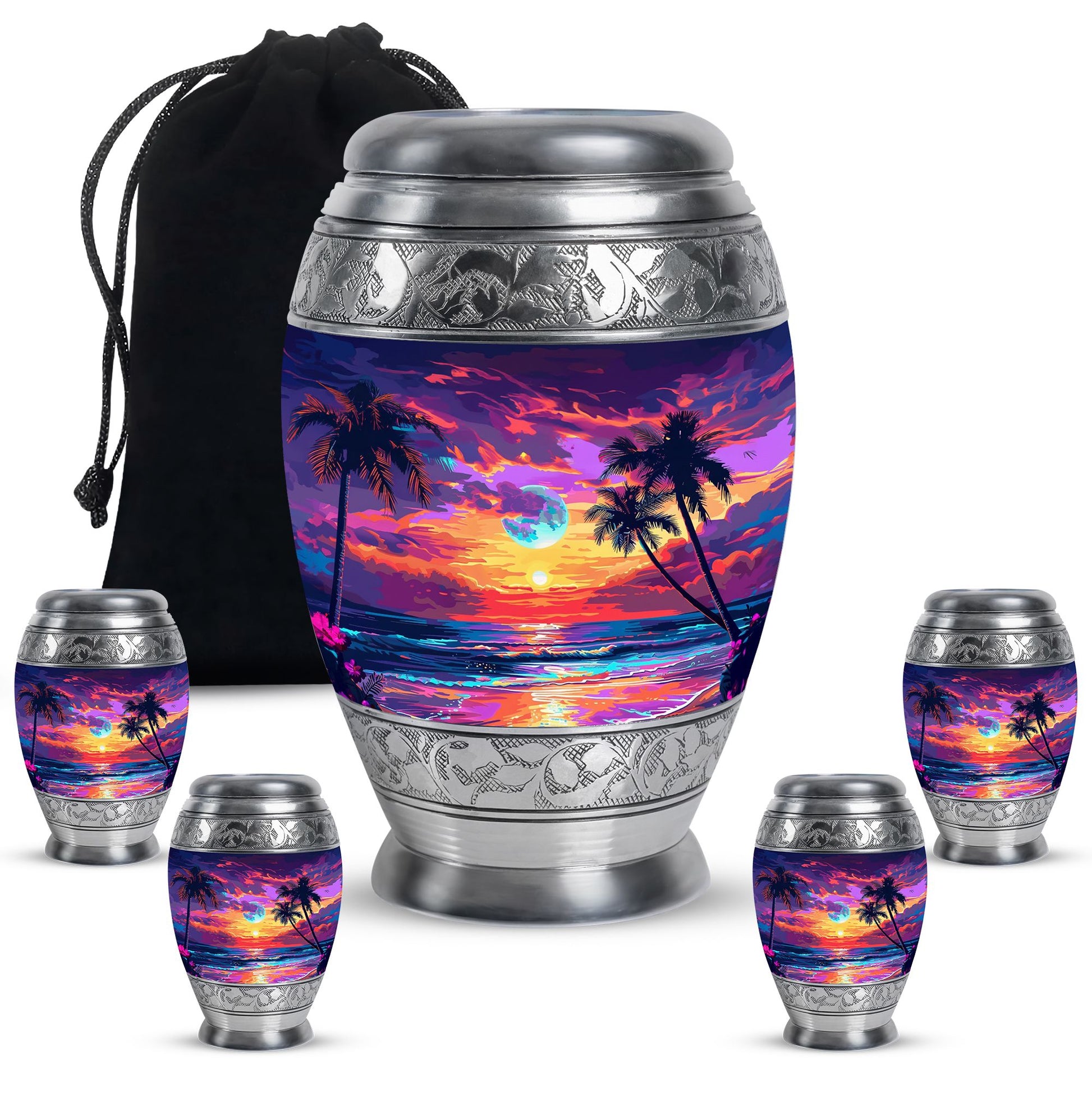 Sunset Theme Large Urn With 4 Keepsake Urn