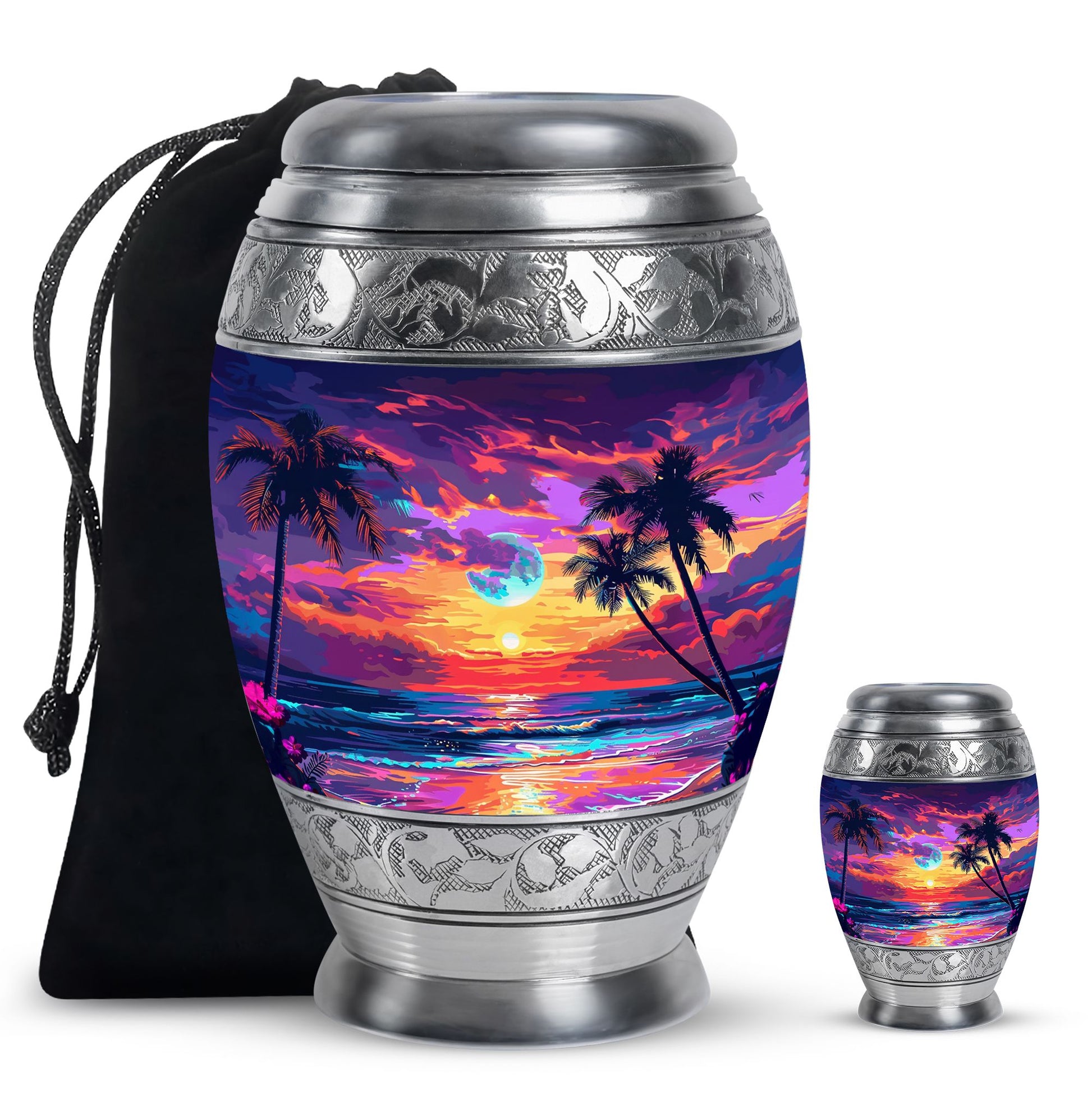 Sunset Theme Large Urn With 1 Keepsake Urn