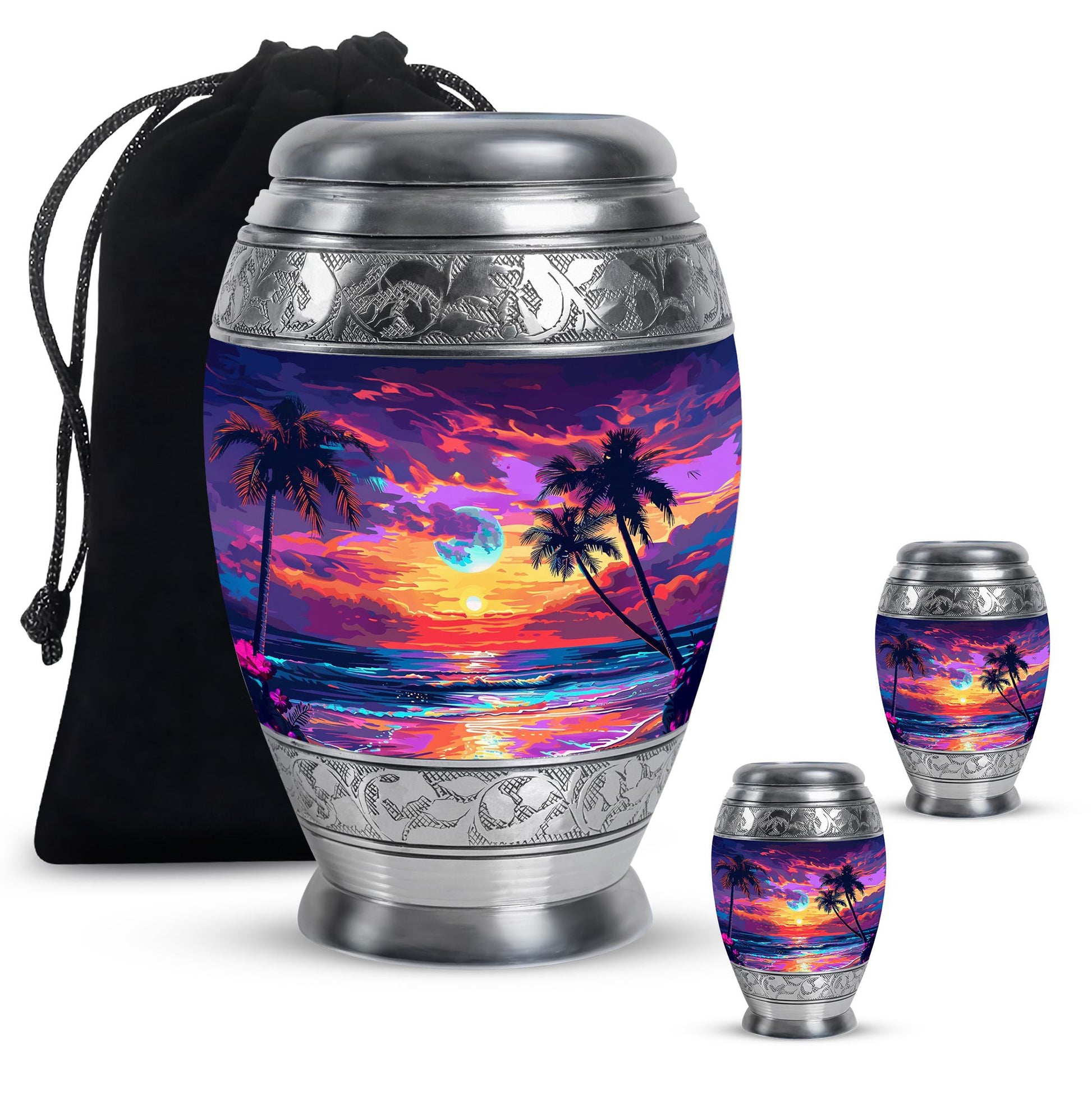 Sunset Theme Large Urn With 2 Keepsake Urn