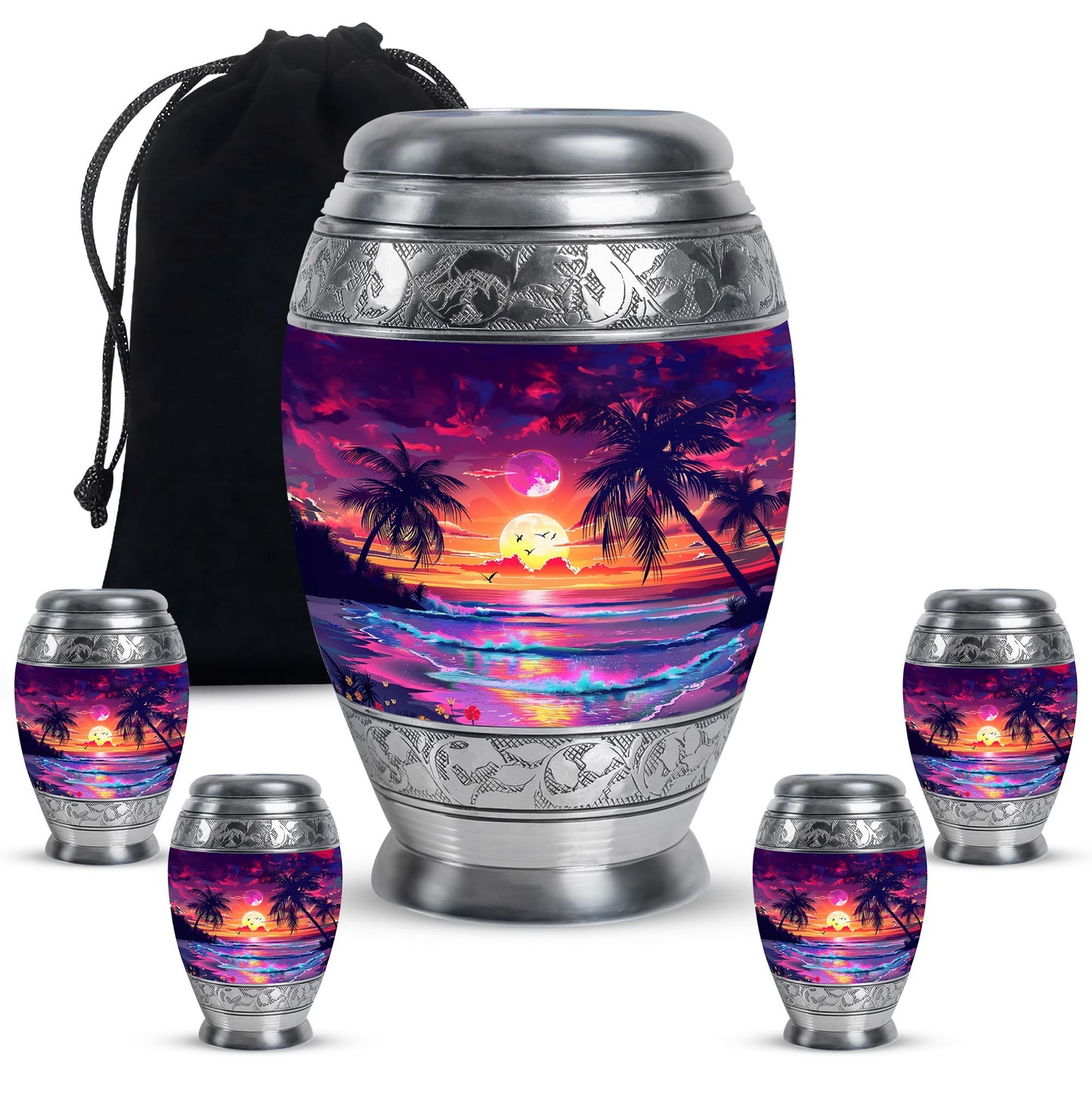 Sunset Theme Large Urn With 4 Keepsake Urn