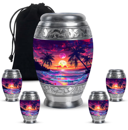 Sunset Theme Large Urn With 4 Keepsake Urn