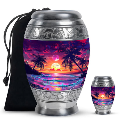 Sunset Theme Large Urn With 1 Keepsake Urn