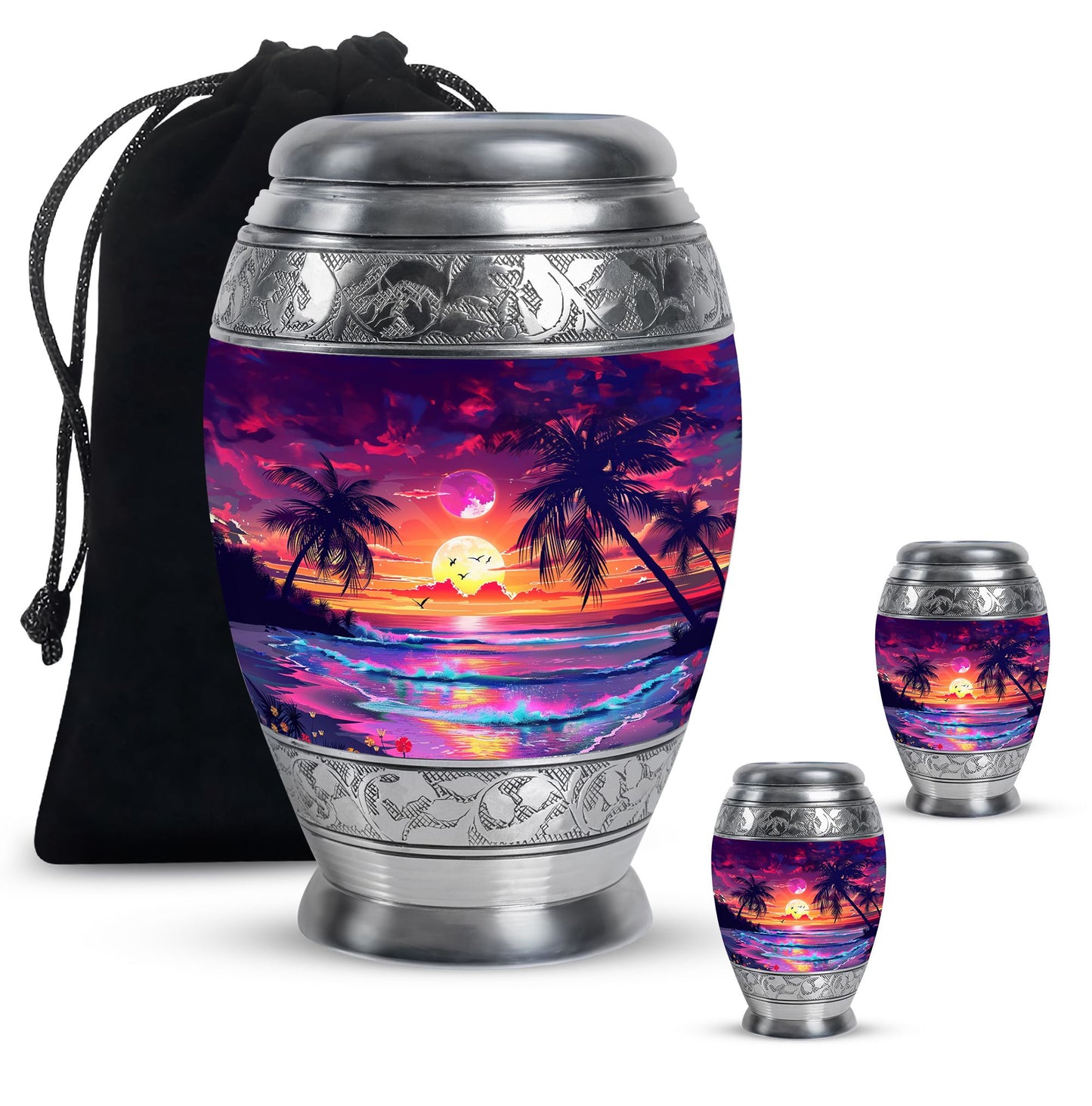 Sunset Theme Large Urn With 2 Keepsake Urn