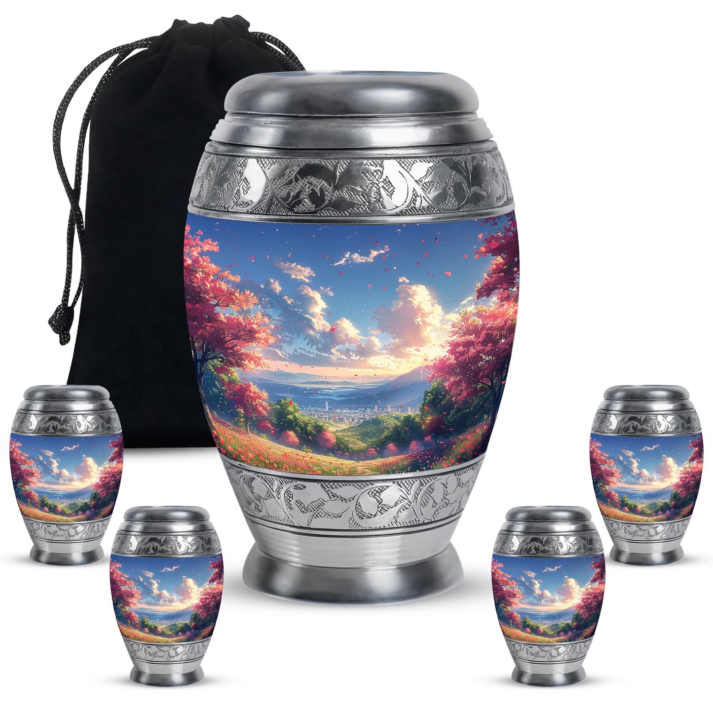 Sunset Theme Large Urn With 4 Keepsake Urn