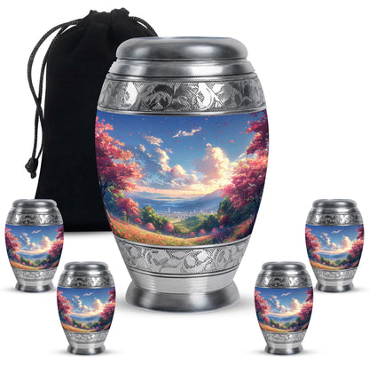 Sunset Theme Large Urn With 4 Keepsake Urn