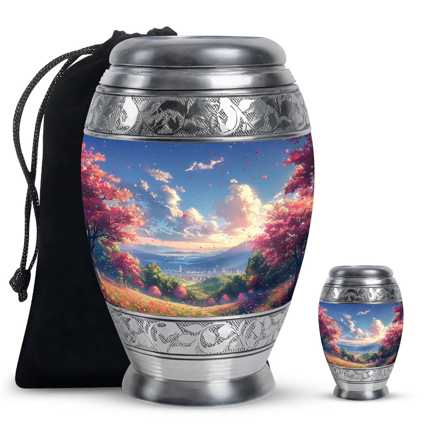 Sunset Theme Large Urn With 1 Keepsake Urn