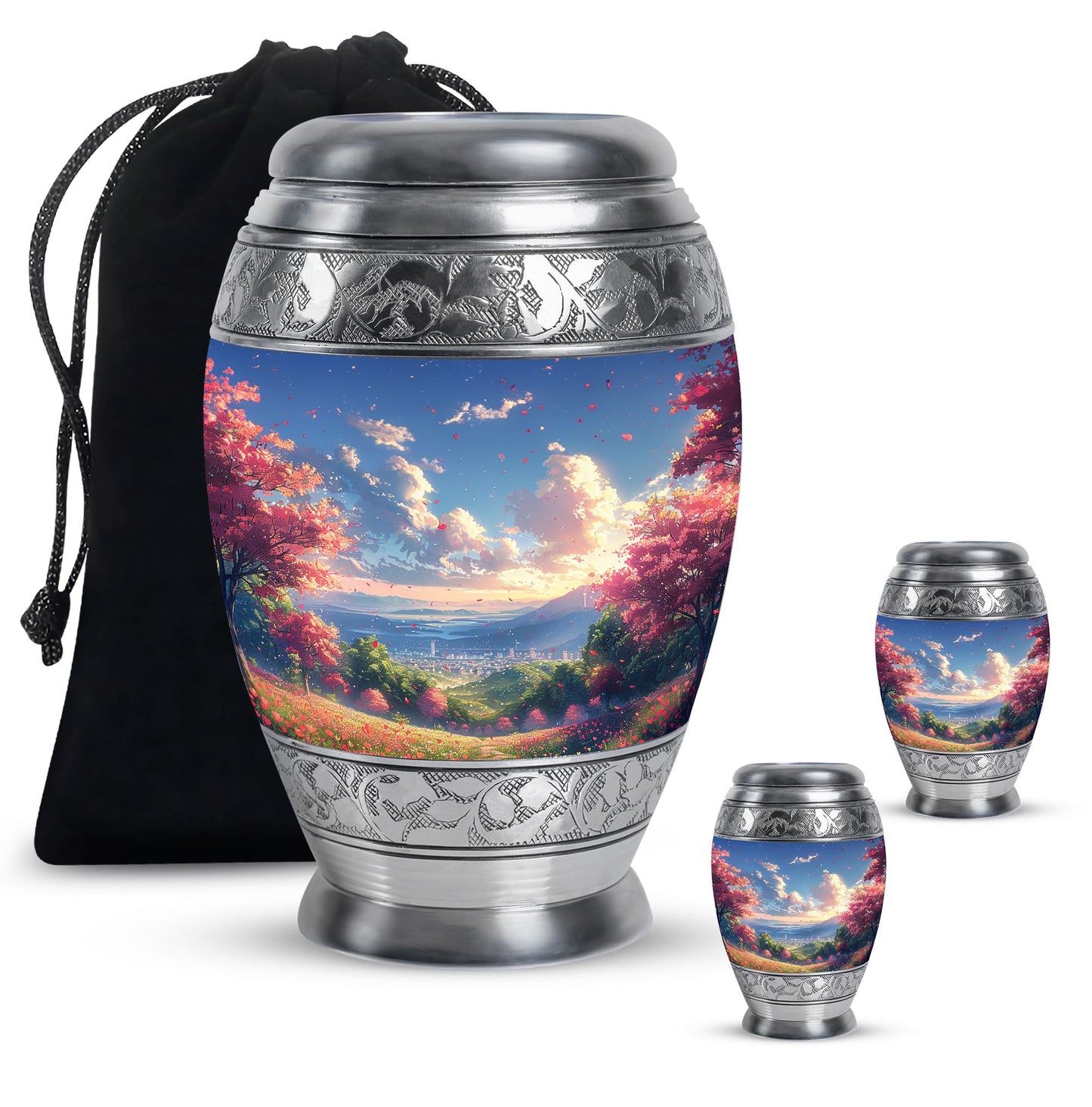 Sunset Theme Large Urn With 2 Keepsake Urn