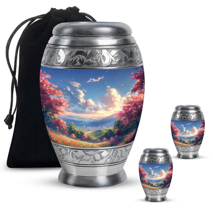 Sunset Theme Large Urn With 2 Keepsake Urn