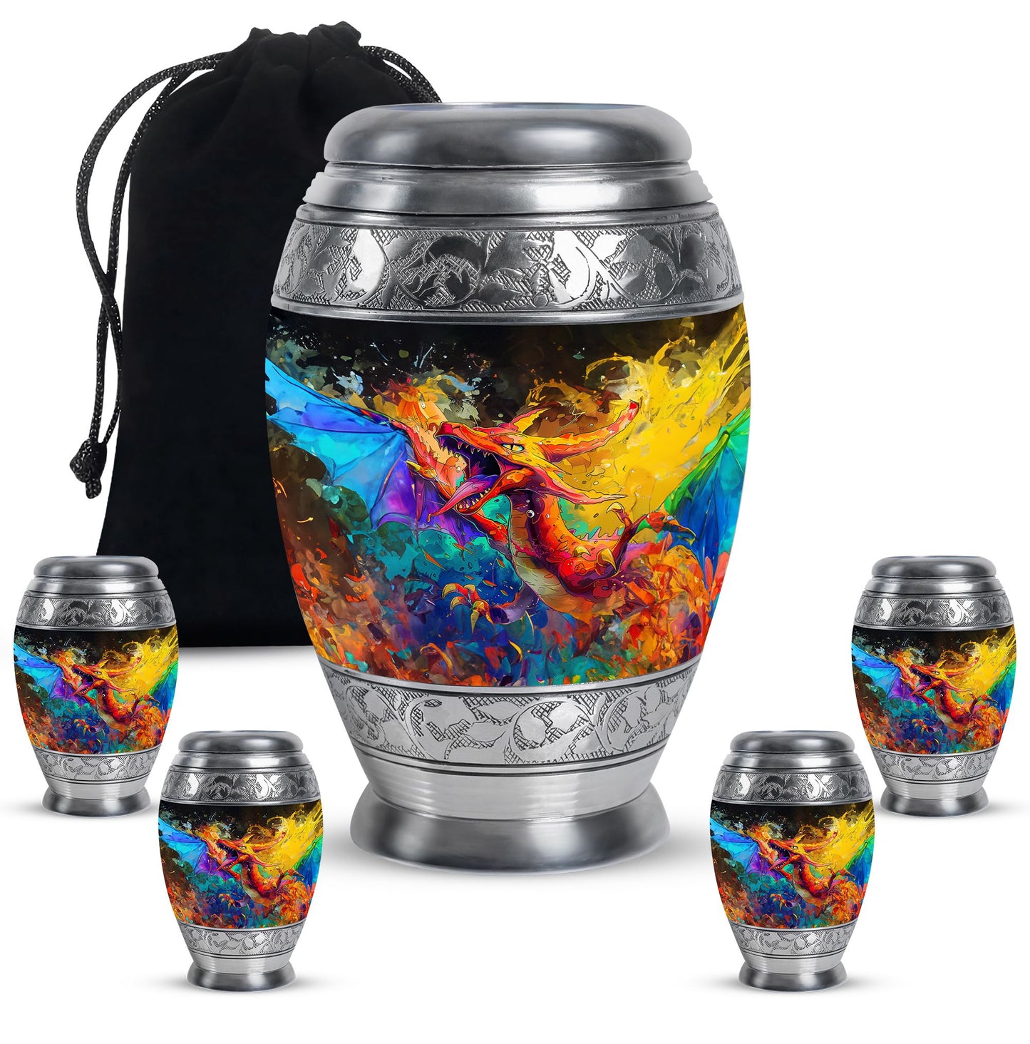 Dragon Theme Large Urn With 4 Keepsake Urn