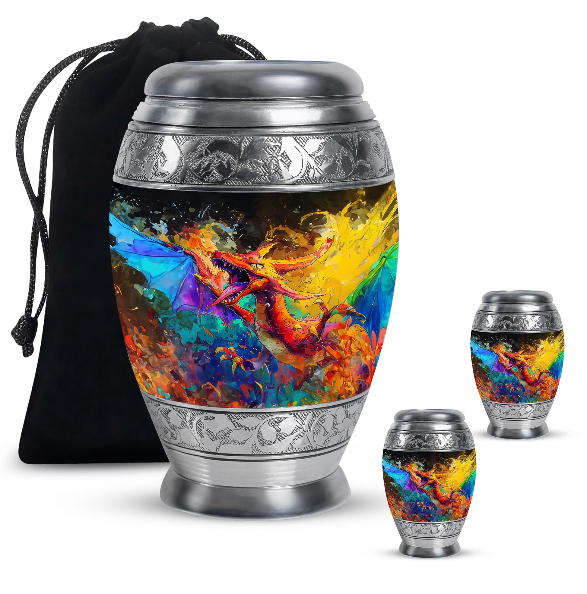 Dragon Theme Large Urn With 2 Keepsake Urn