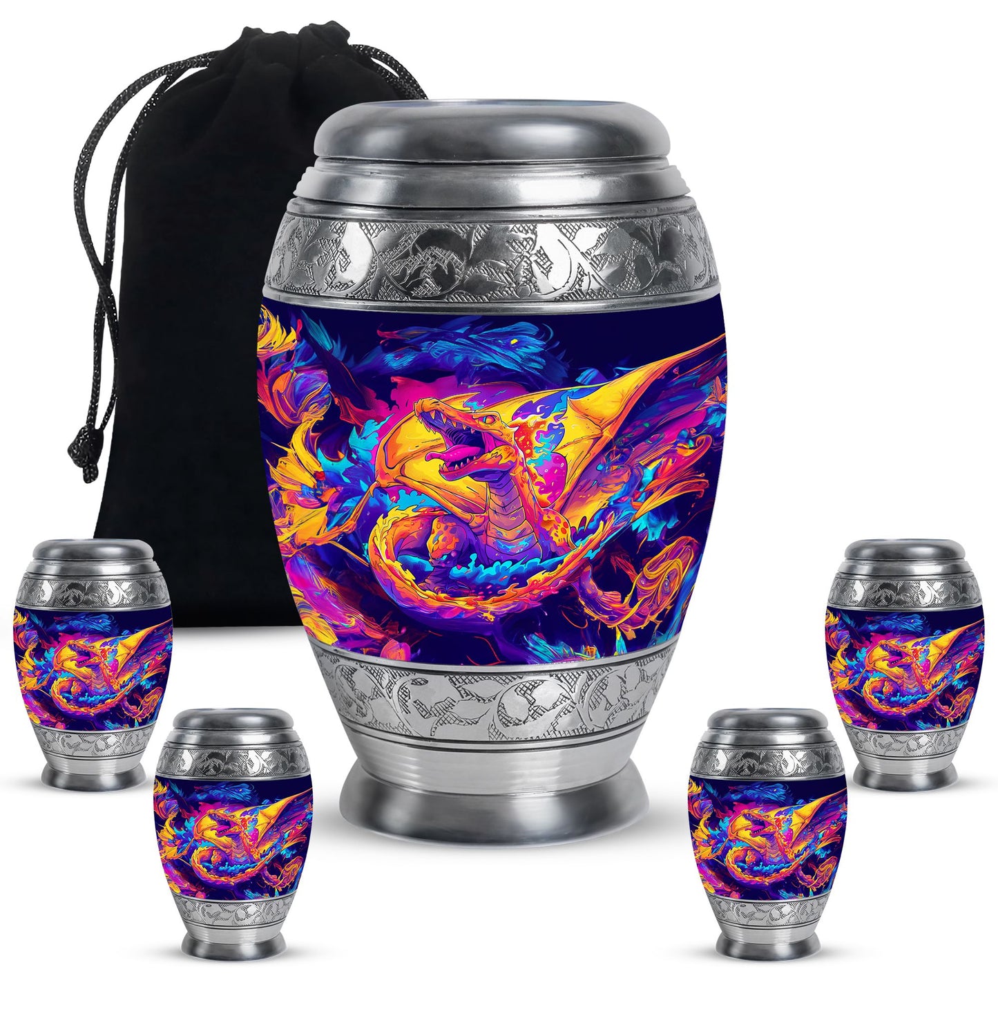 Dragon Theme Large Urn With 4 Keepsake Urn