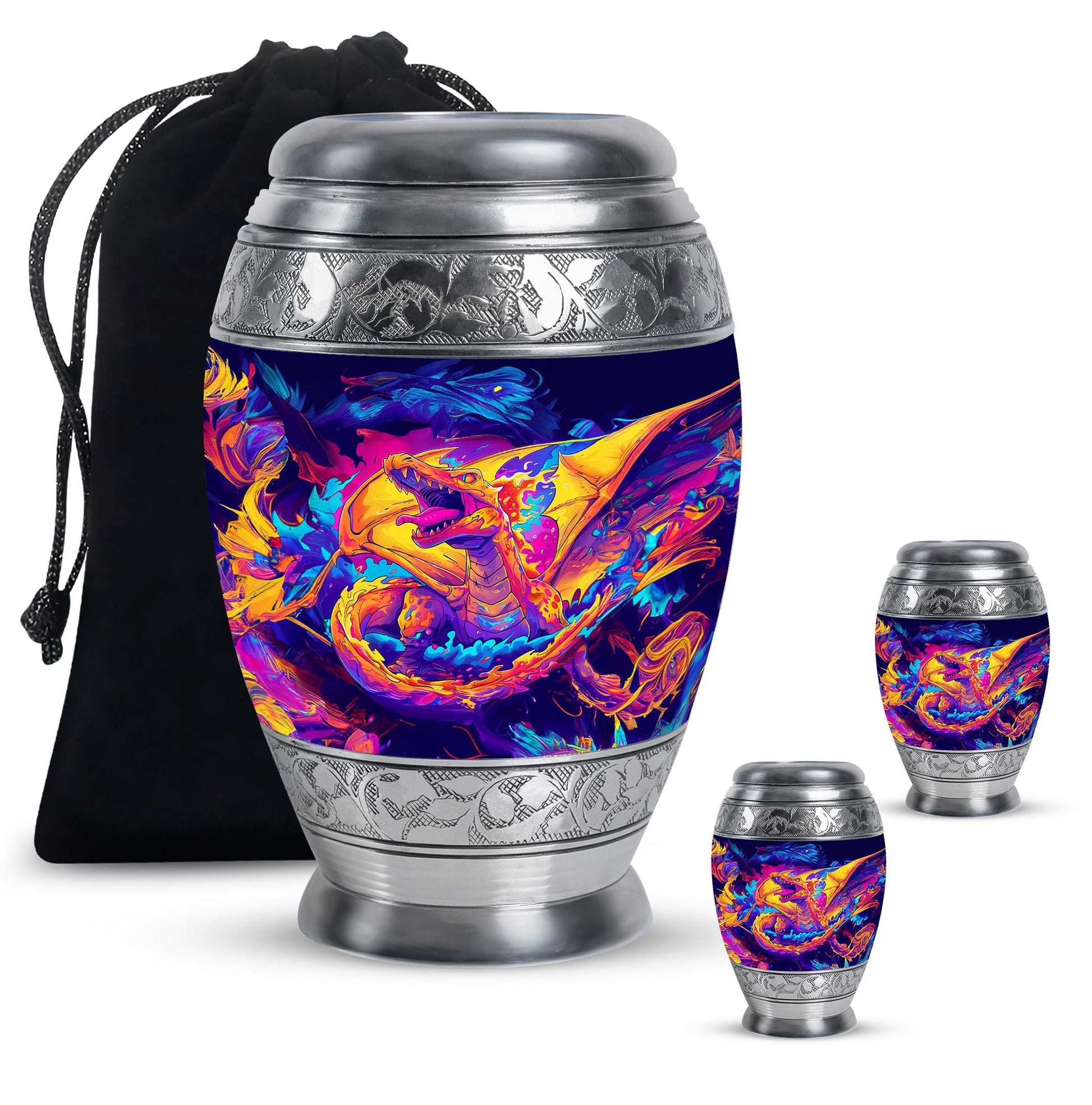 Dragon Theme Large Urn With 2 Keepsake Urn