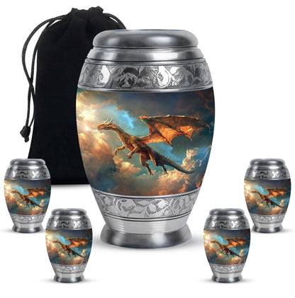 Dragon Theme Large Urn With 4 Keepsake Urn