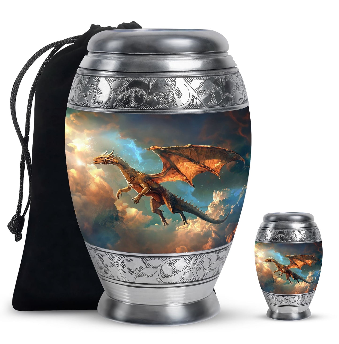Dragon Theme Large Urn With 1 Keepsake Urn