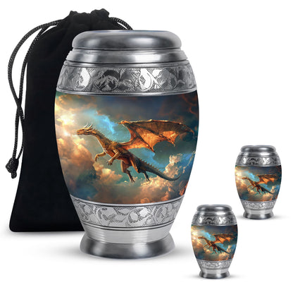 Dragon Theme Large Urn With 2 Keepsake Urn