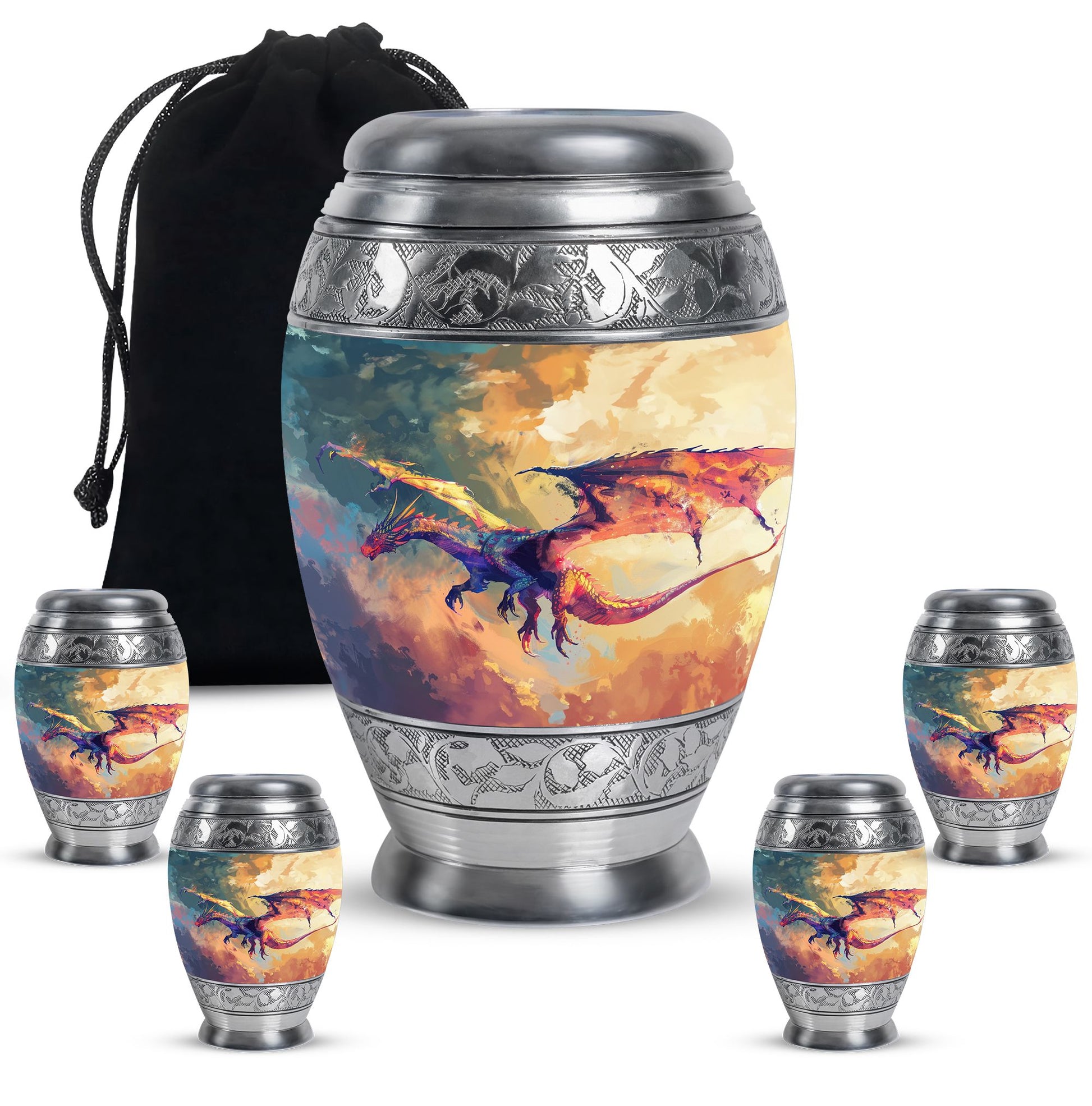 Dragon Theme Large Urn With 4 Keepsake Urn