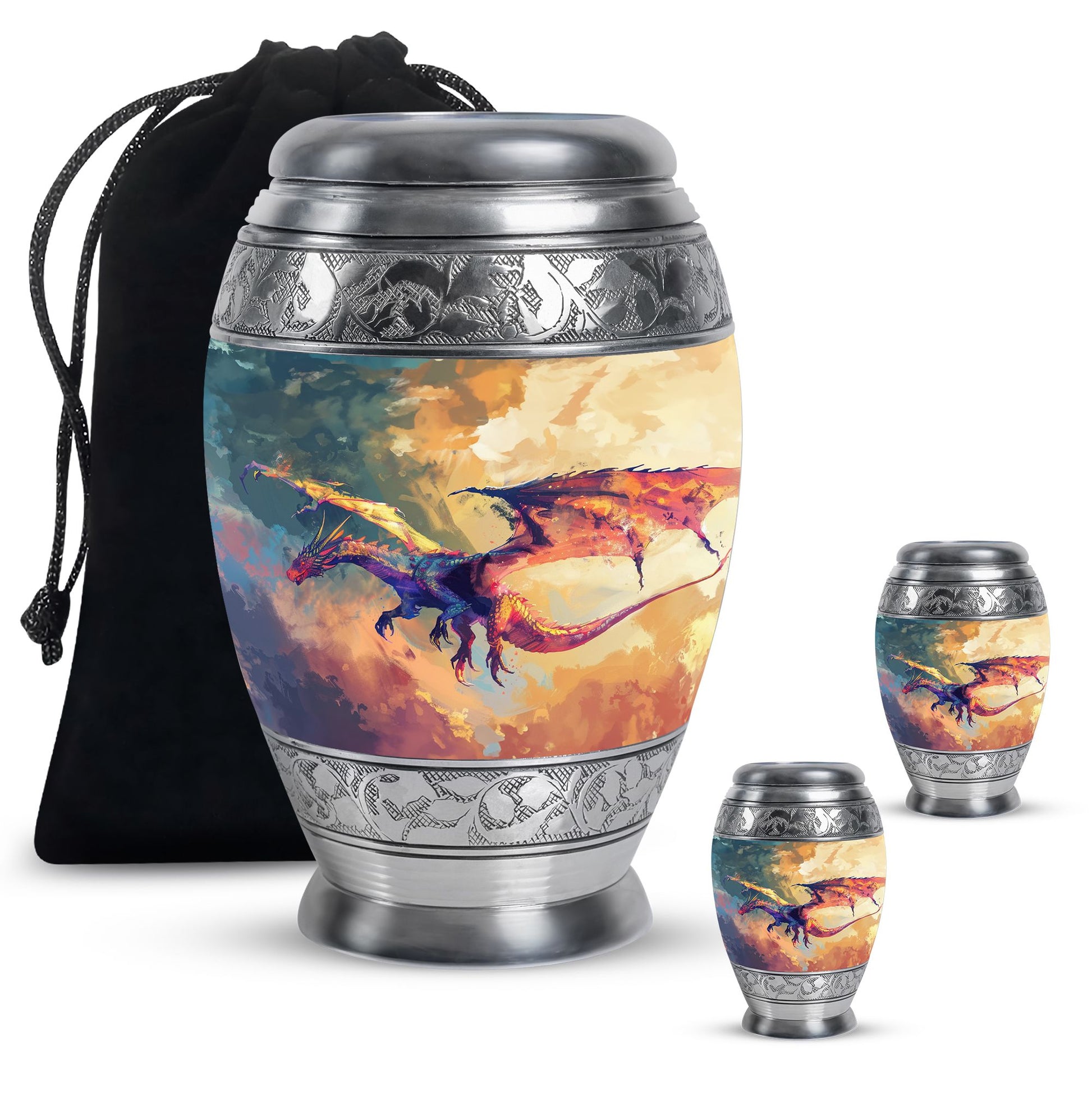 Dragon Theme Large Urn With 2 Keepsake Urn