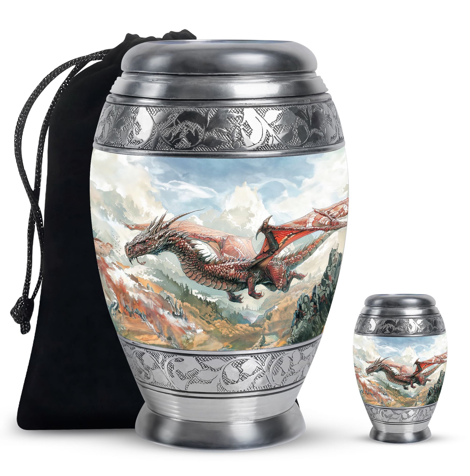 Dragon Theme Large Urn With 1 Keepsake Urn