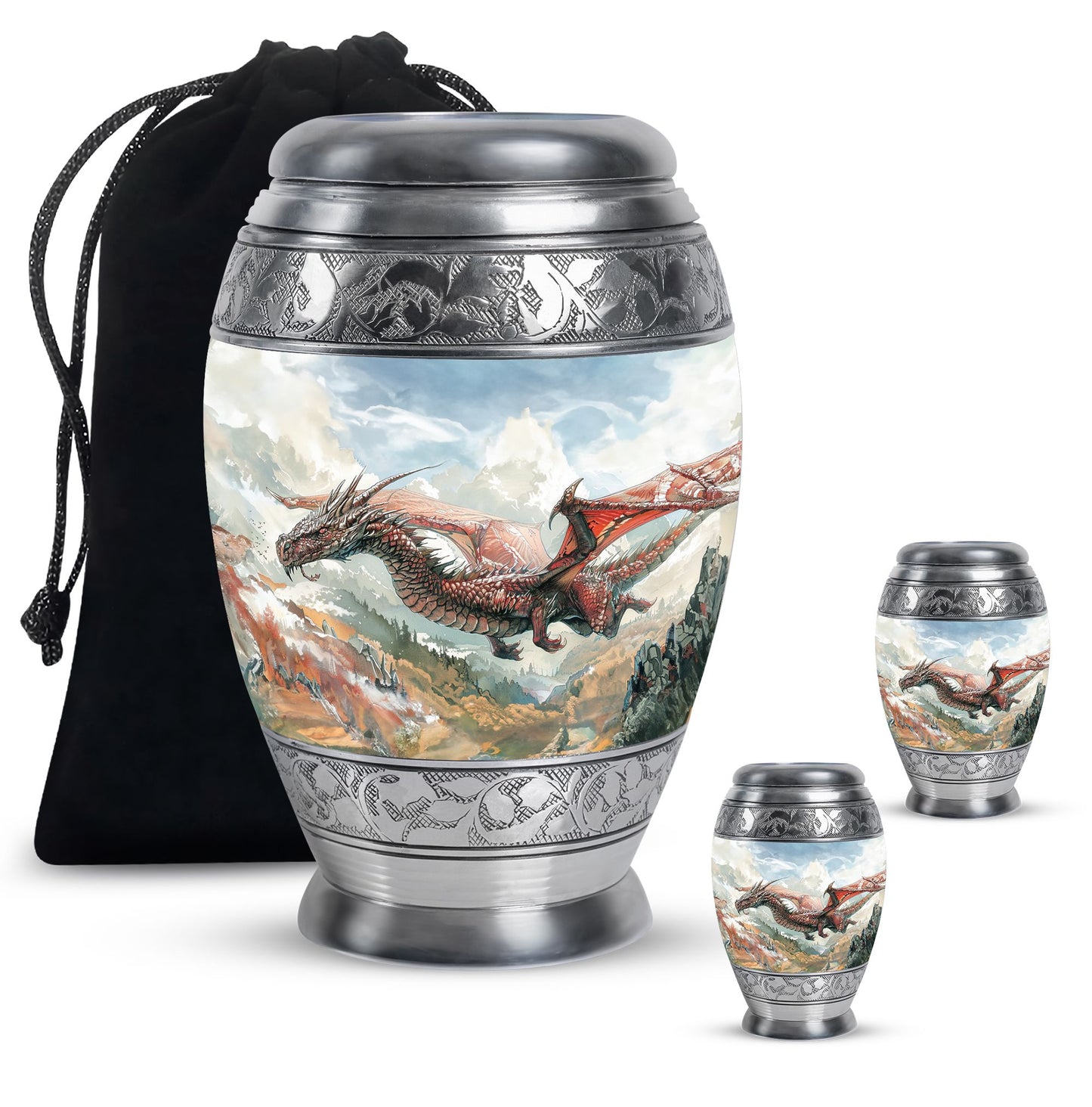 Dragon Theme Large Urn With 2 Keepsake Urn