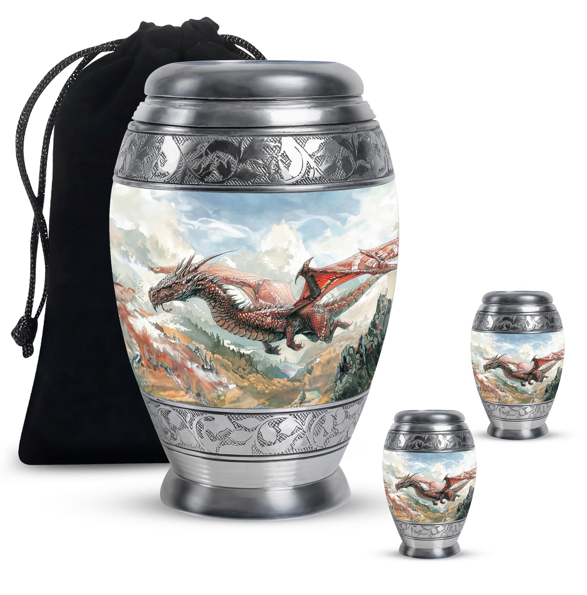 Dragon Theme Large Urn With 2 Keepsake Urn