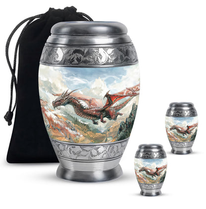 Dragon Theme Large Urn With 2 Keepsake Urn