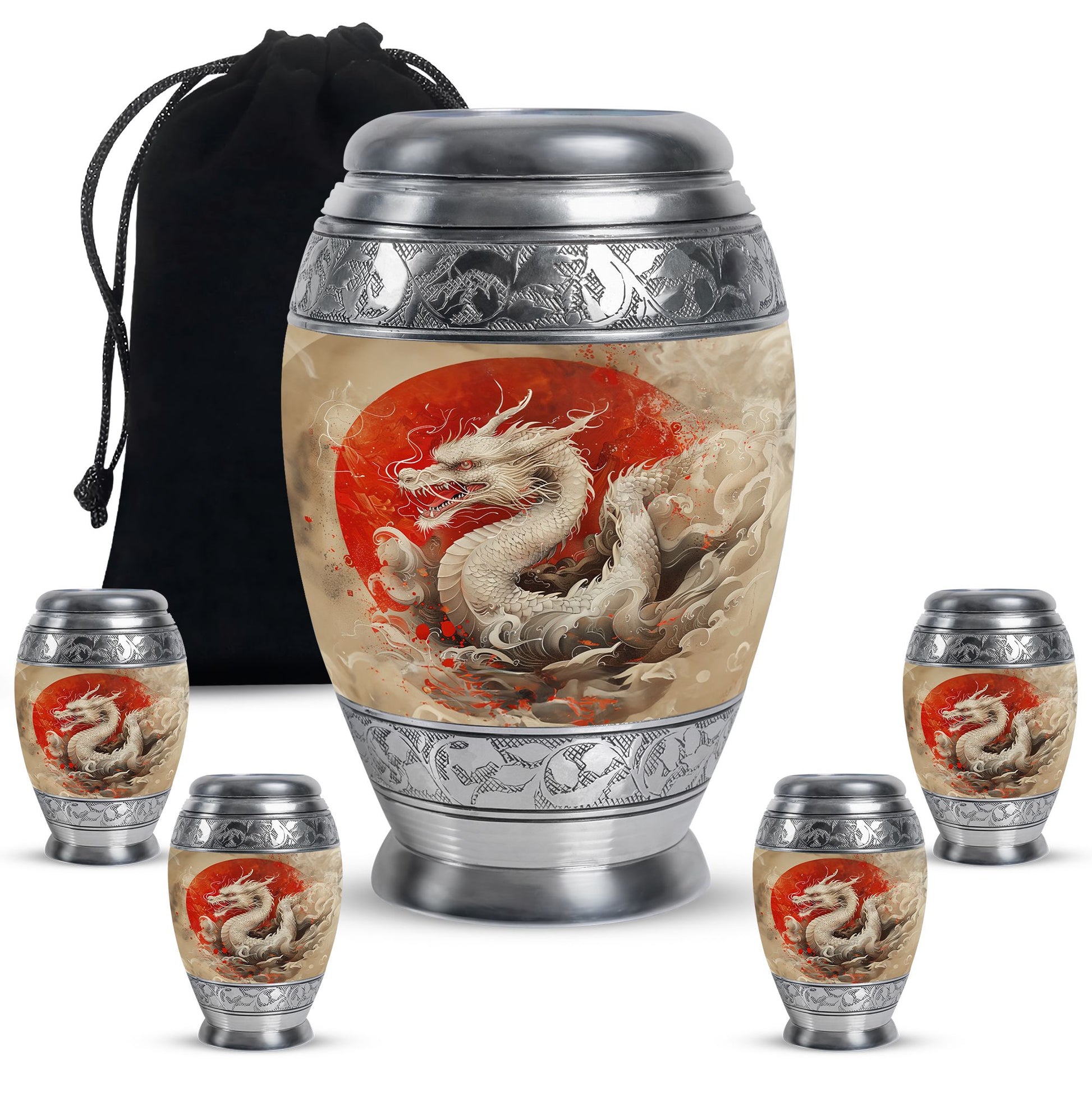 Dragon Theme Large Urn With 4 Keepsake Urn