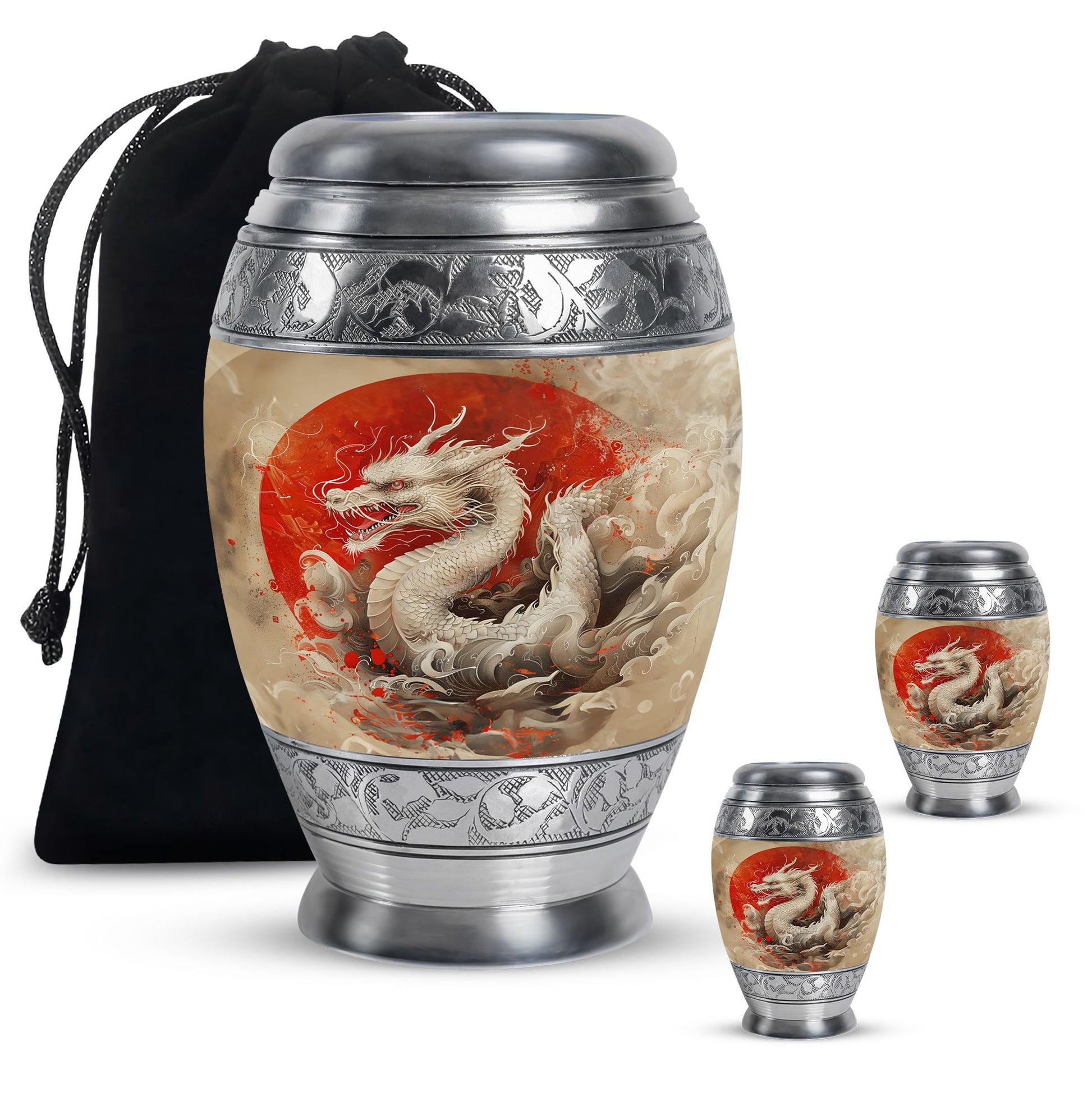Dragon Theme Large Urn With 2 Keepsake Urn