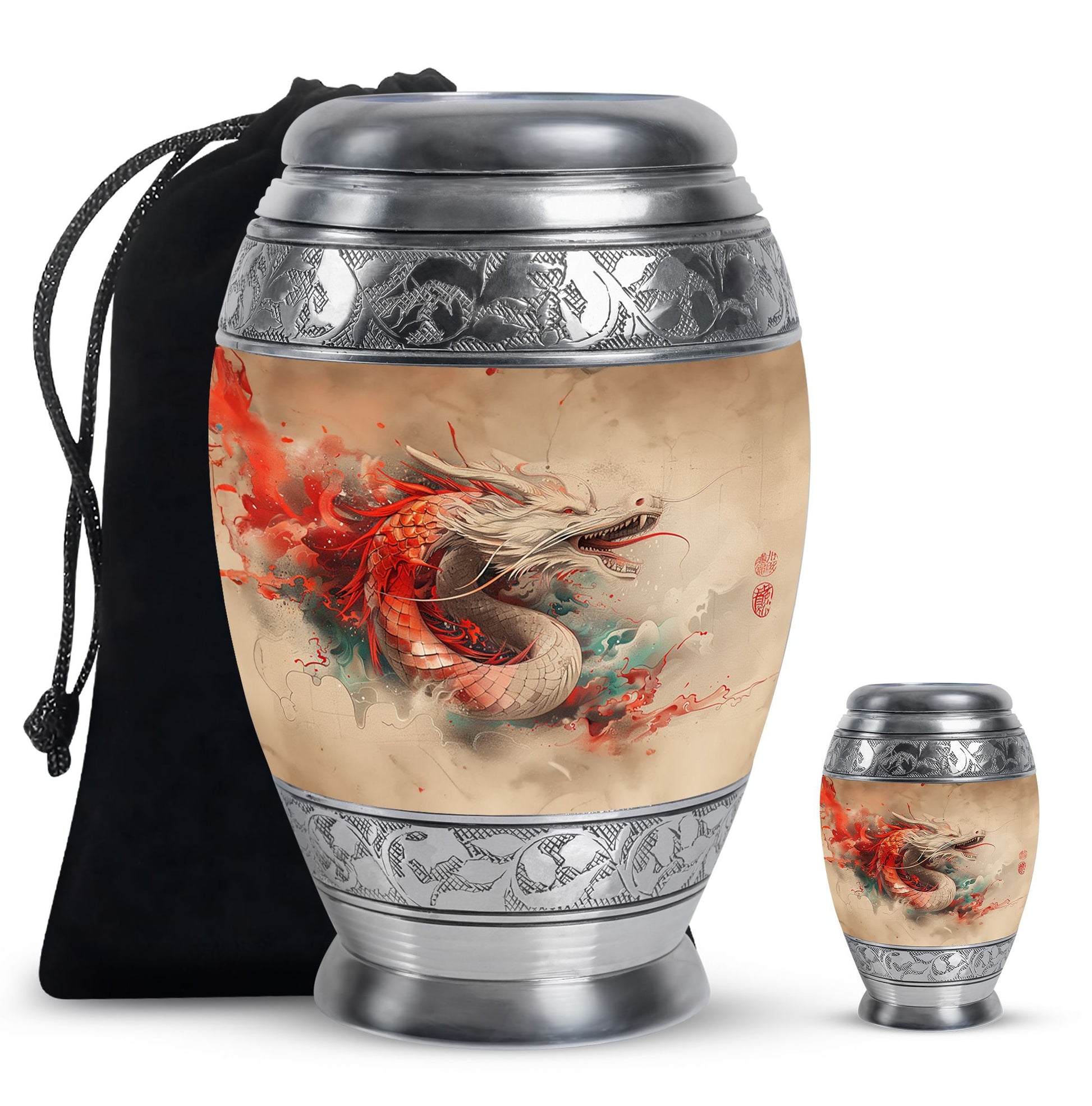 Dragon Theme Large Urn With 1 Keepsake Urn