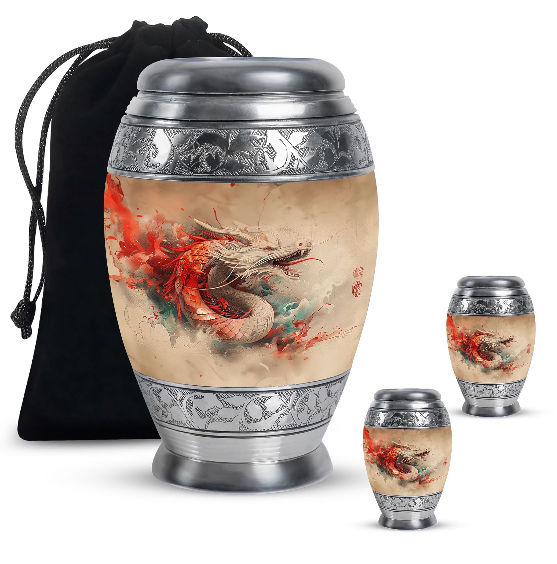 Dragon Theme Large Urn With 2 Keepsake Urn