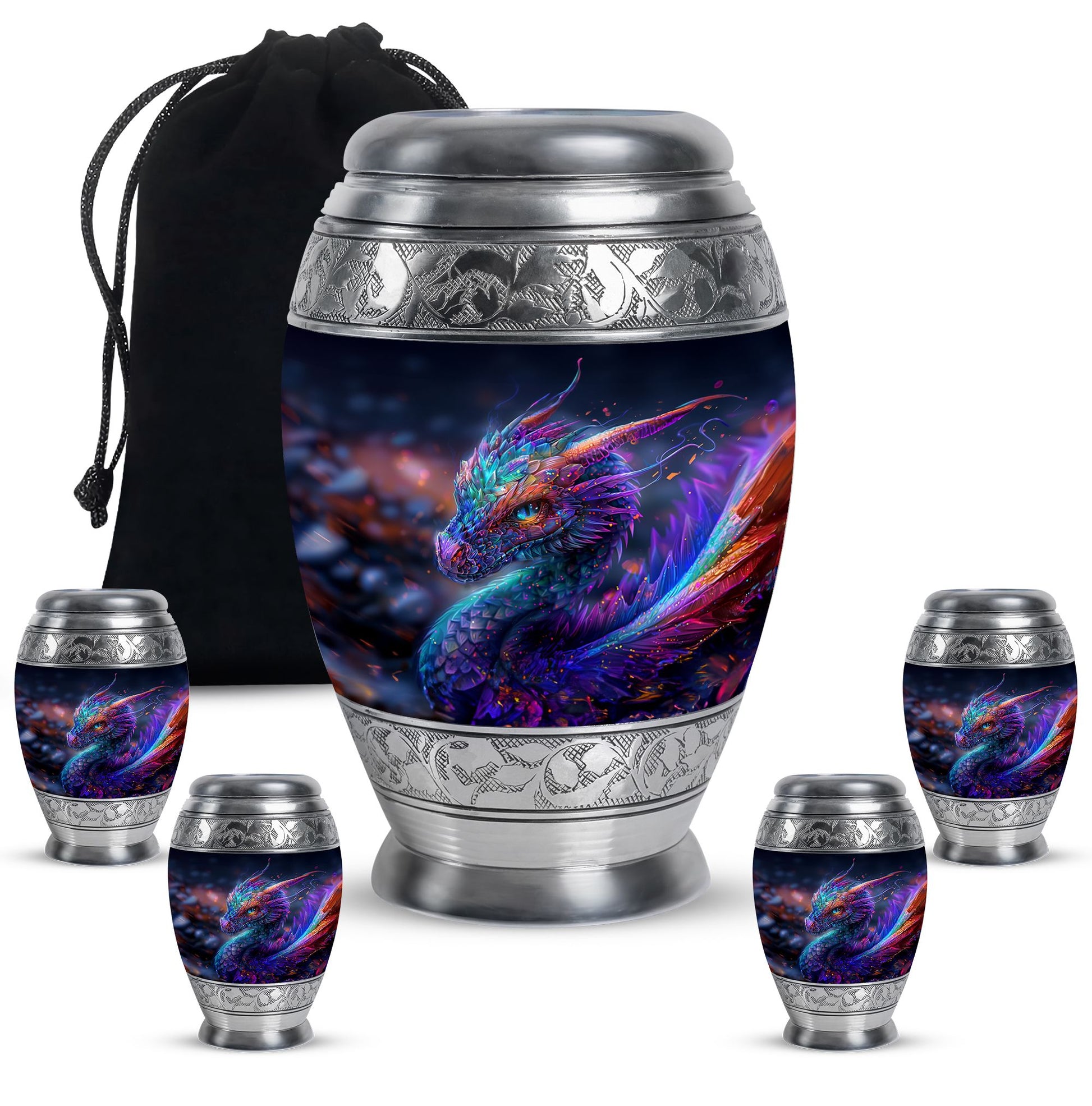 Dragon Theme Large Urn With 4 Keepsake Urn