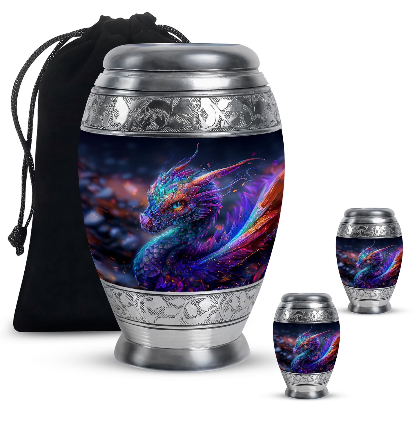 Dragon Theme Large Urn With 2 Keepsake Urn