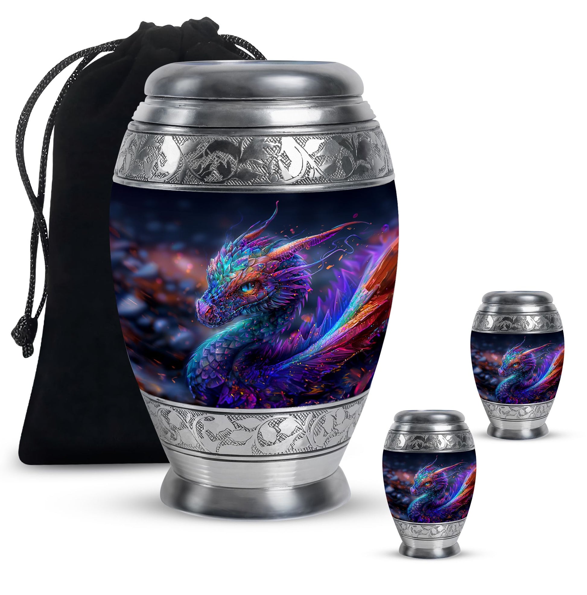 Dragon Theme Large Urn With 2 Keepsake Urn