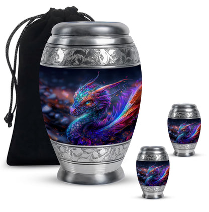 Dragon Theme Large Urn With 2 Keepsake Urn