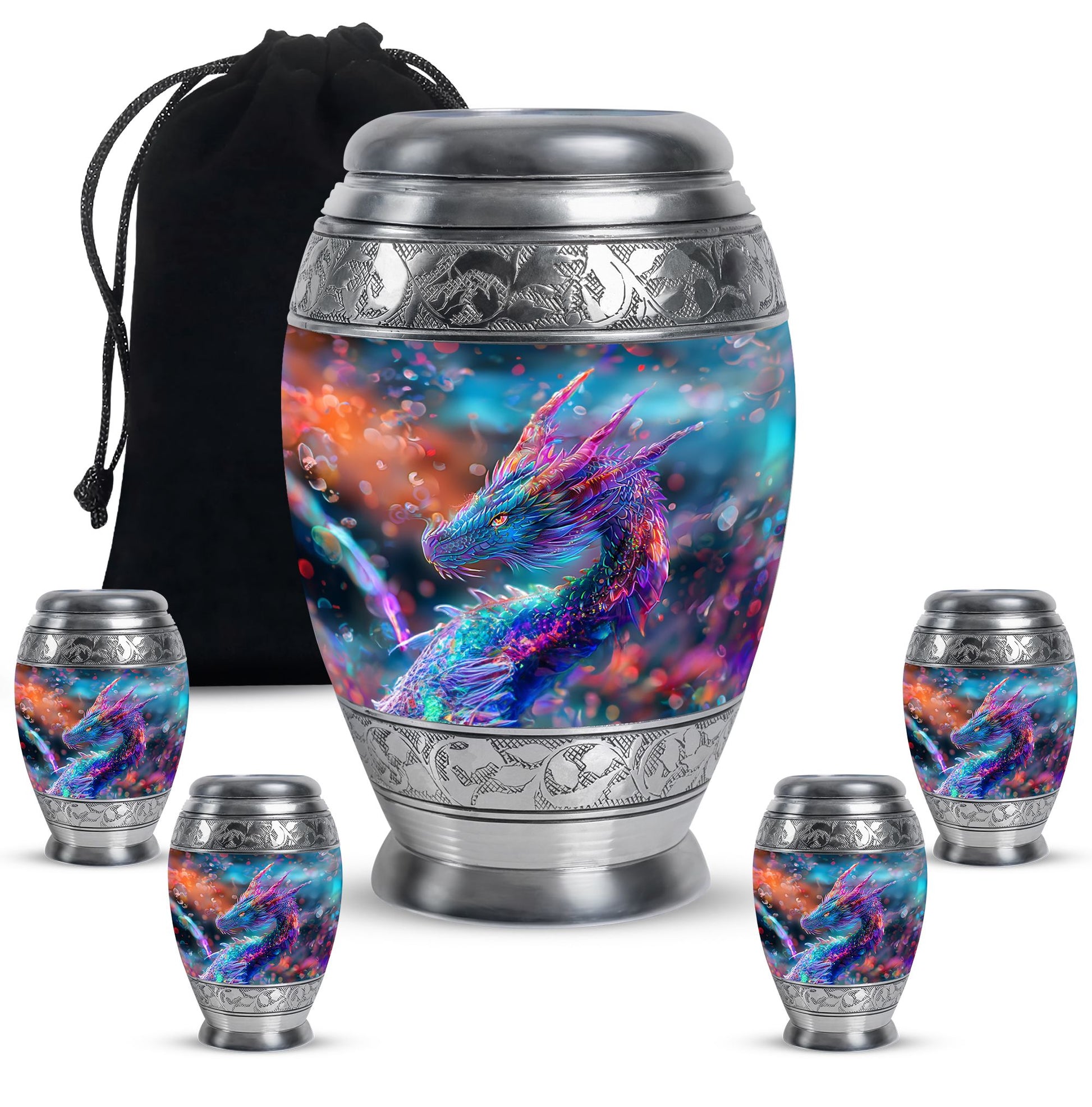 Dragon Theme Large Urn With 4 Keepsake Urn