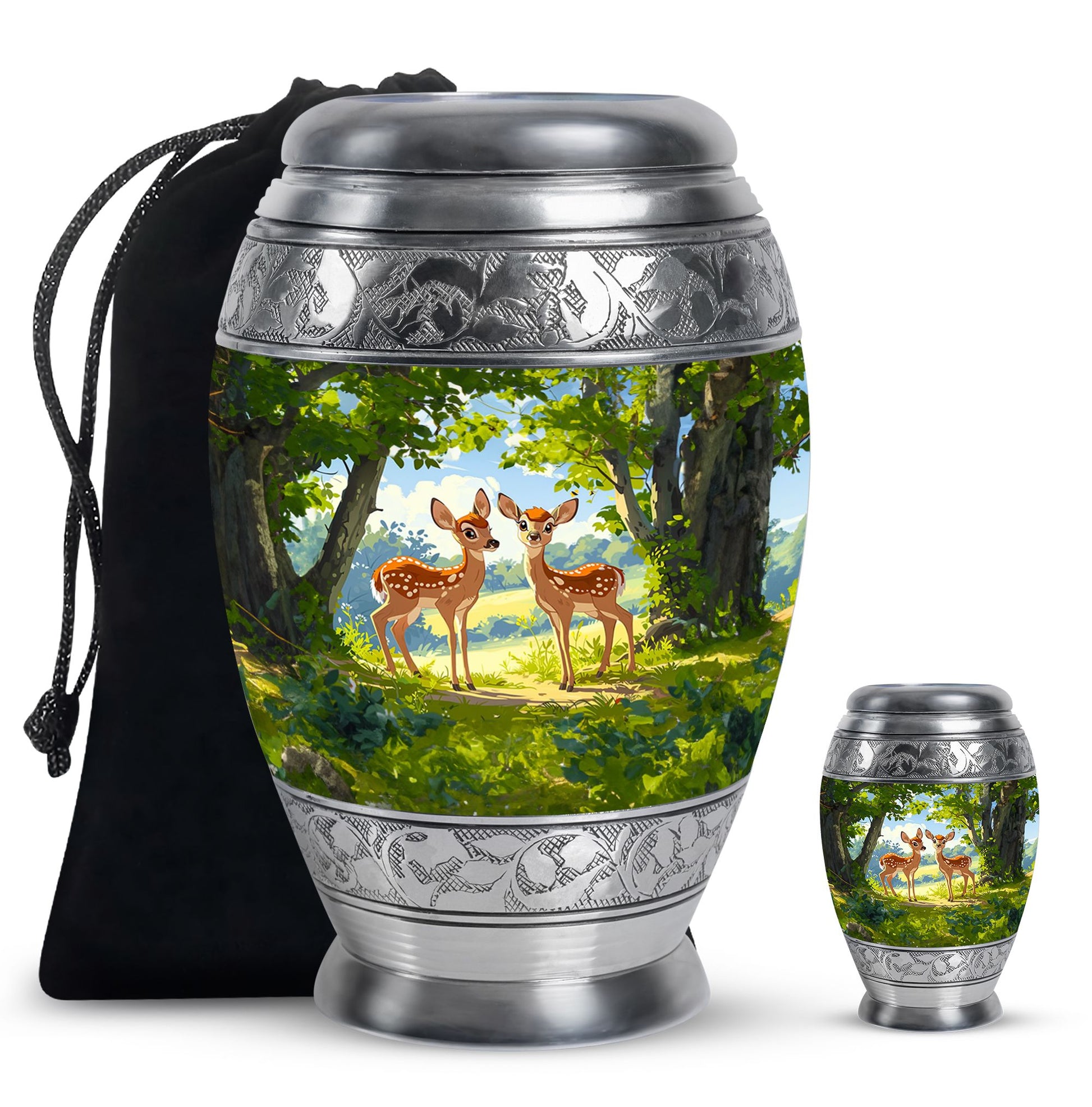 Deer Theme Large Urn With 1 Keepsake Urn
