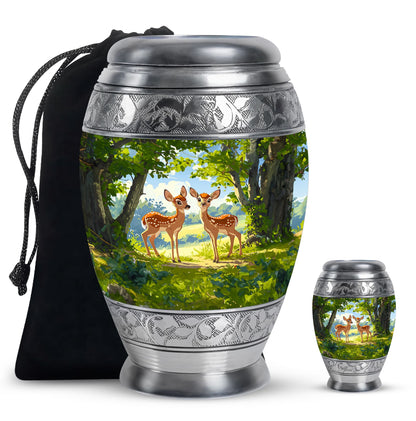 Deer Theme Large Urn With 1 Keepsake Urn