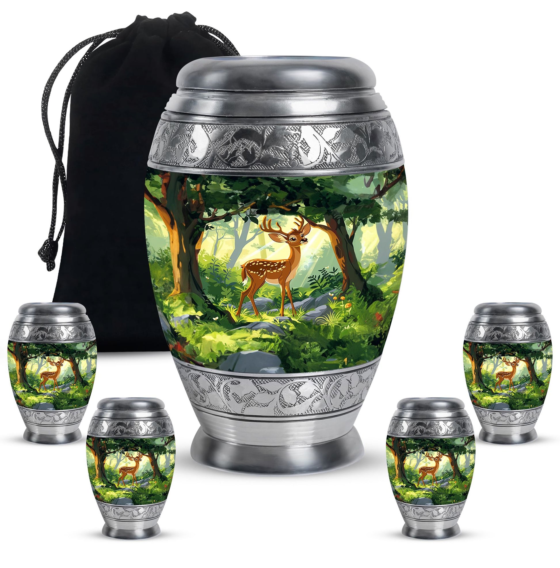 Deer Theme Large Urn With 4 Keepsake Urn
