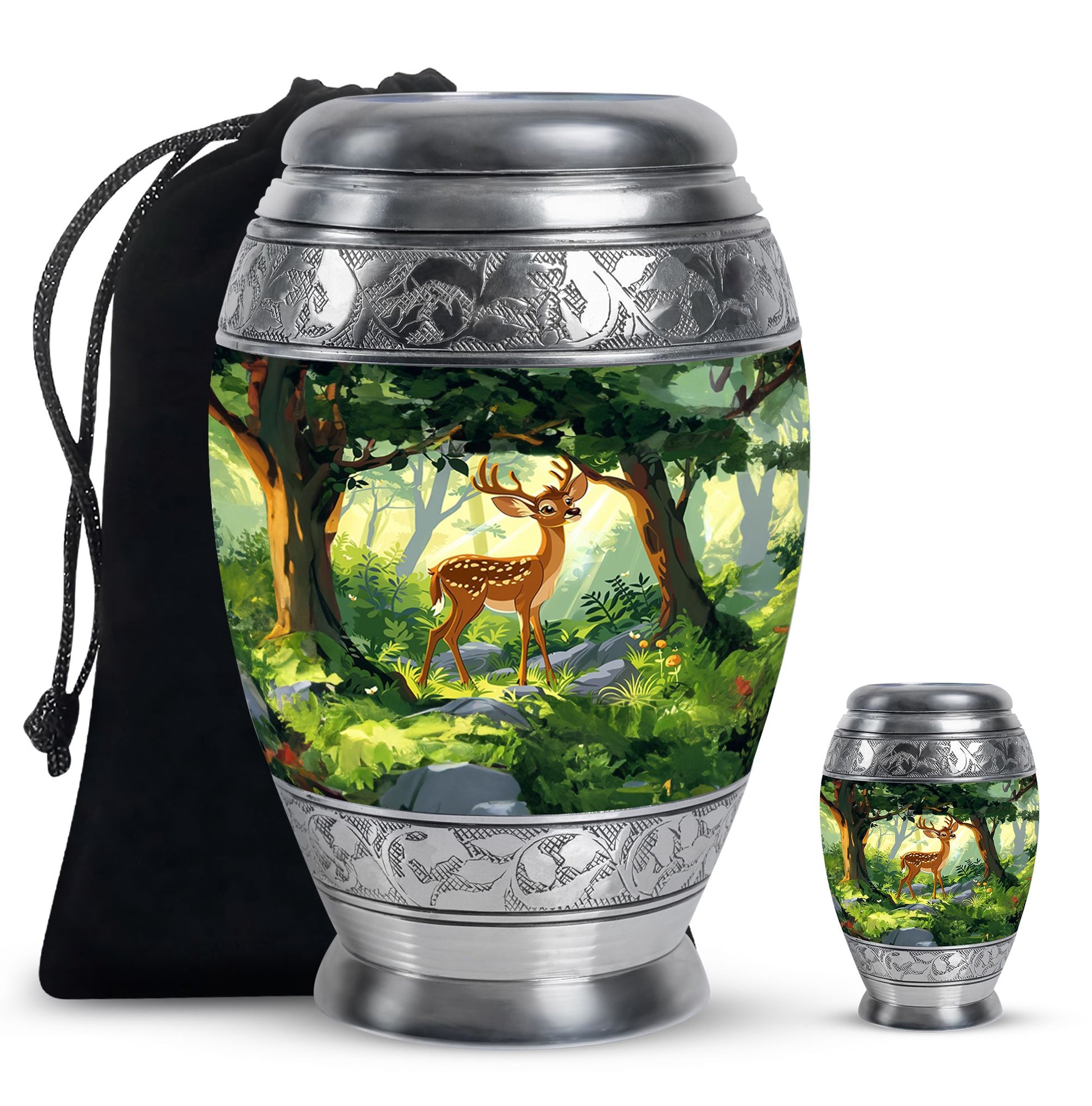 Deer Theme Large Urn With 1 Keepsake Urn