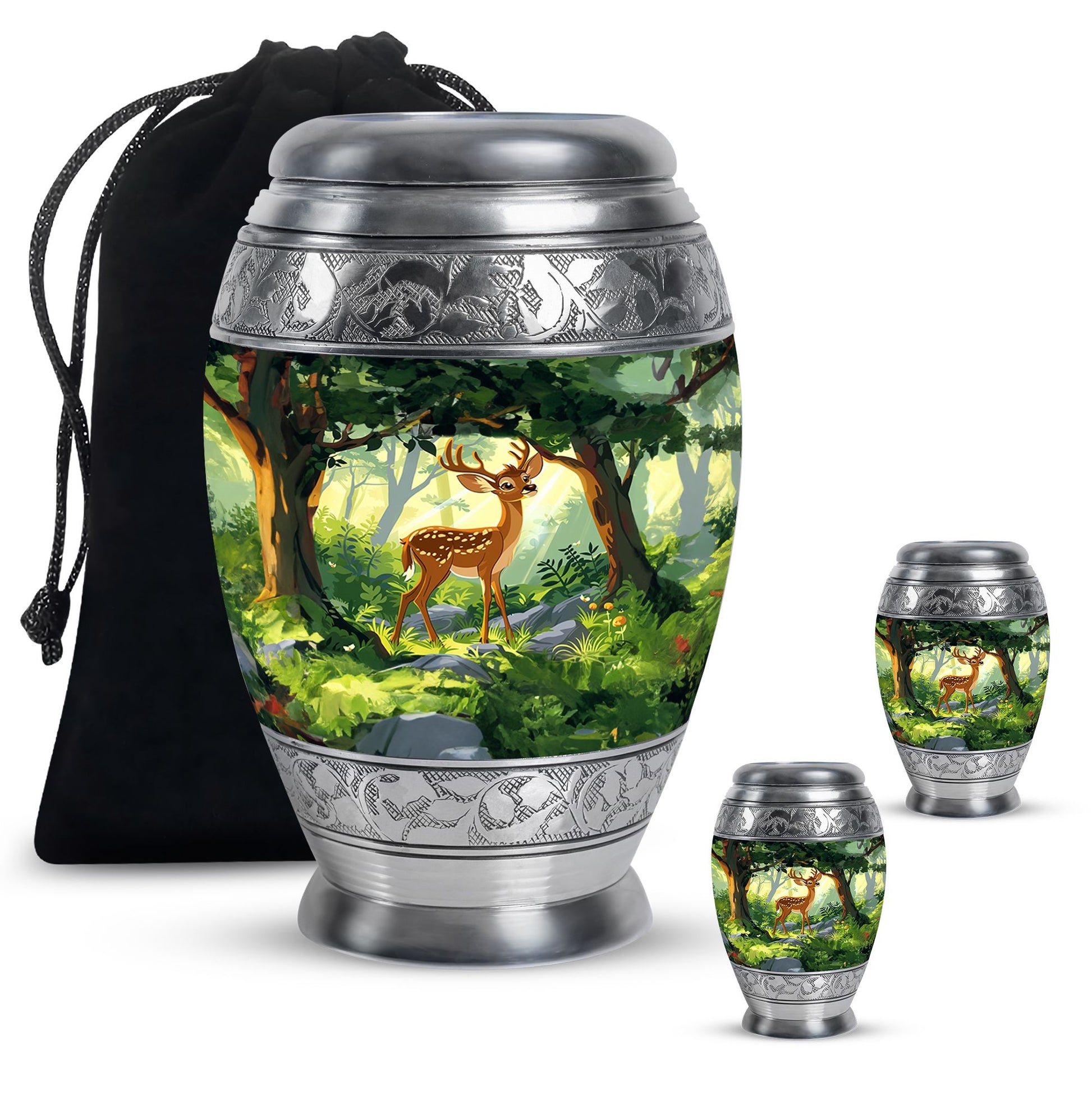 Deer Theme Large Urn With 2 Keepsake Urn