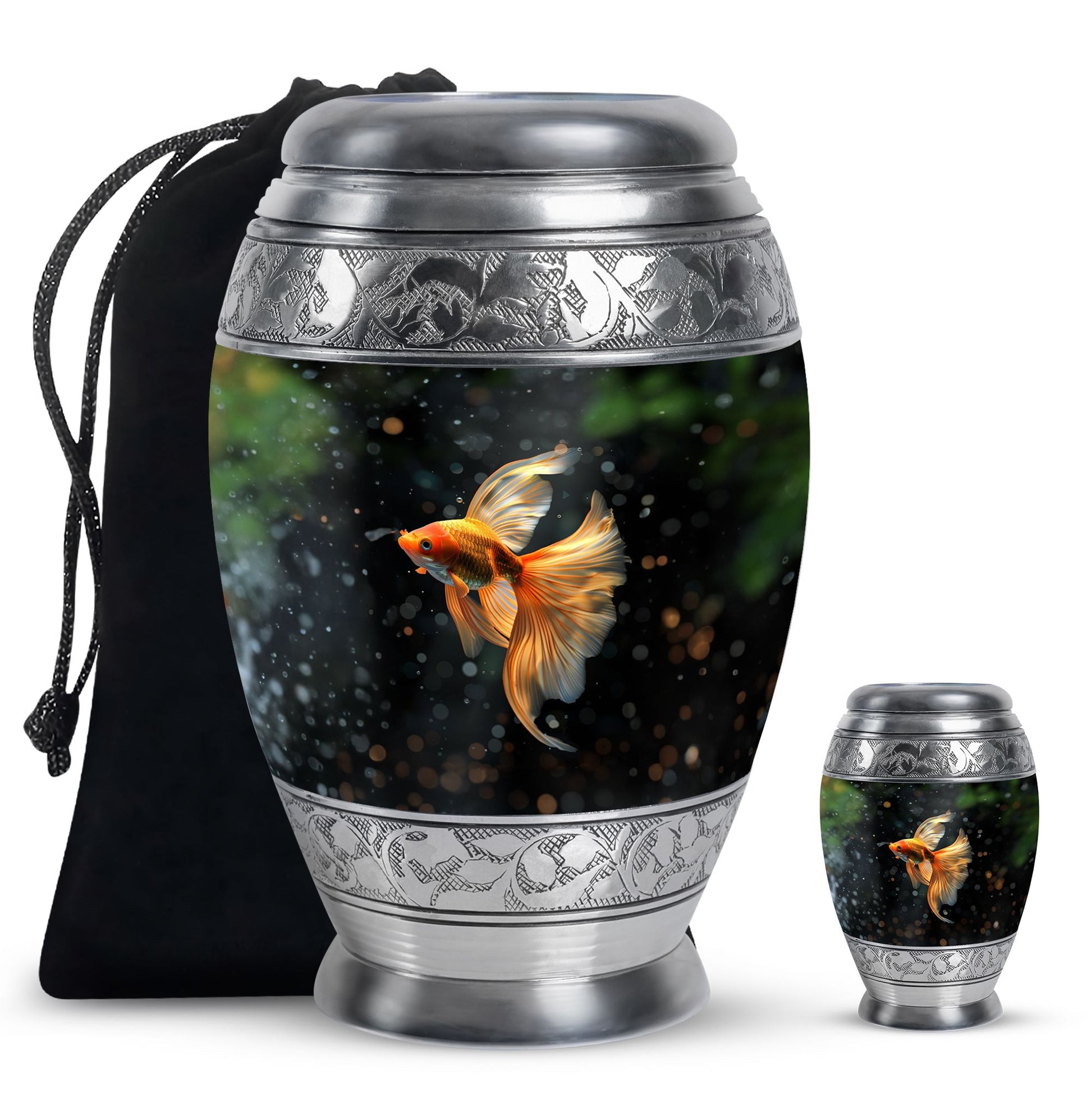 Fish Theme Large Urn With 1 Keepsake Urn