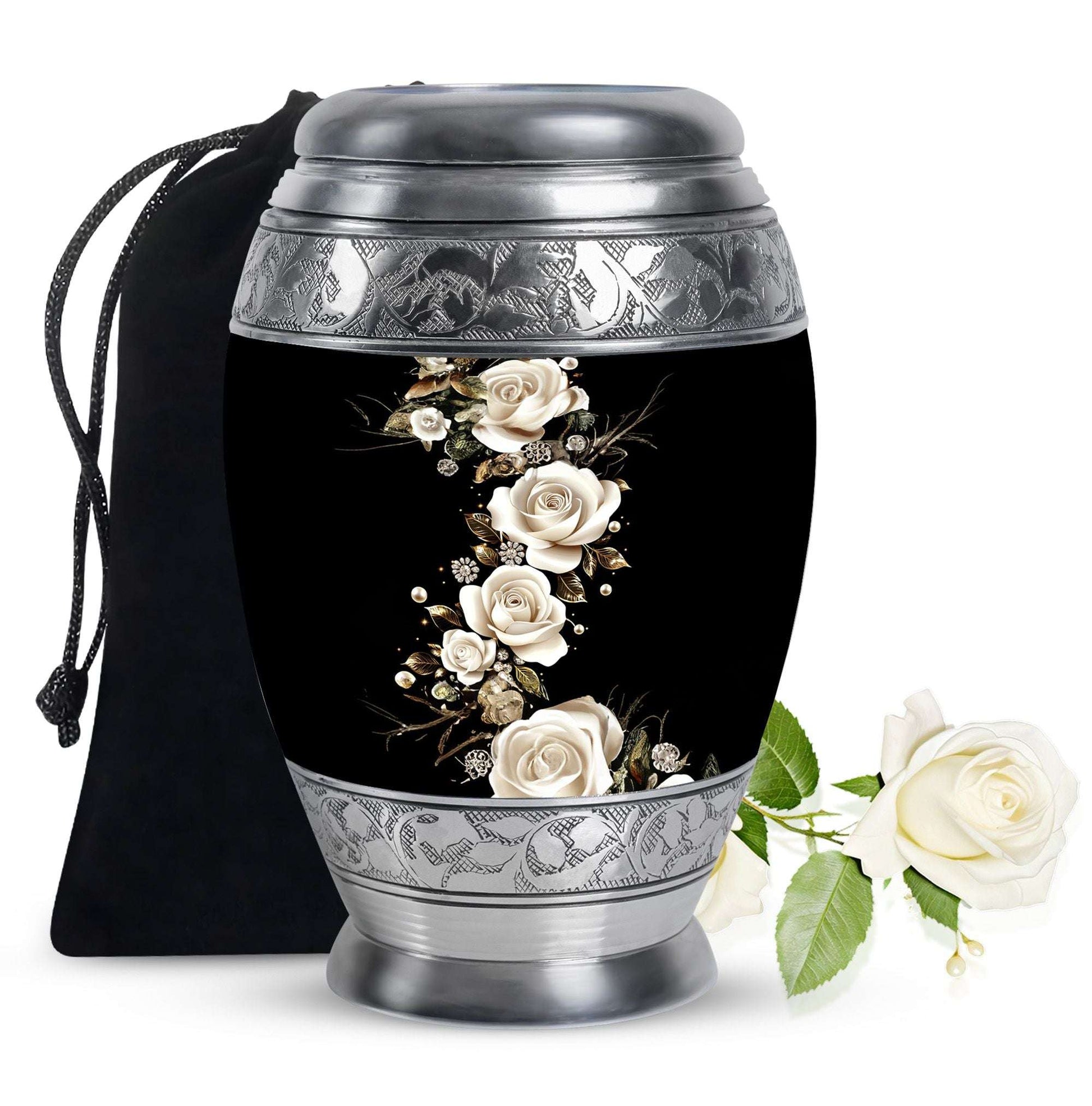 White Rose Funeral Adult Urn –  Flower Cremation Urn for Human Ashes