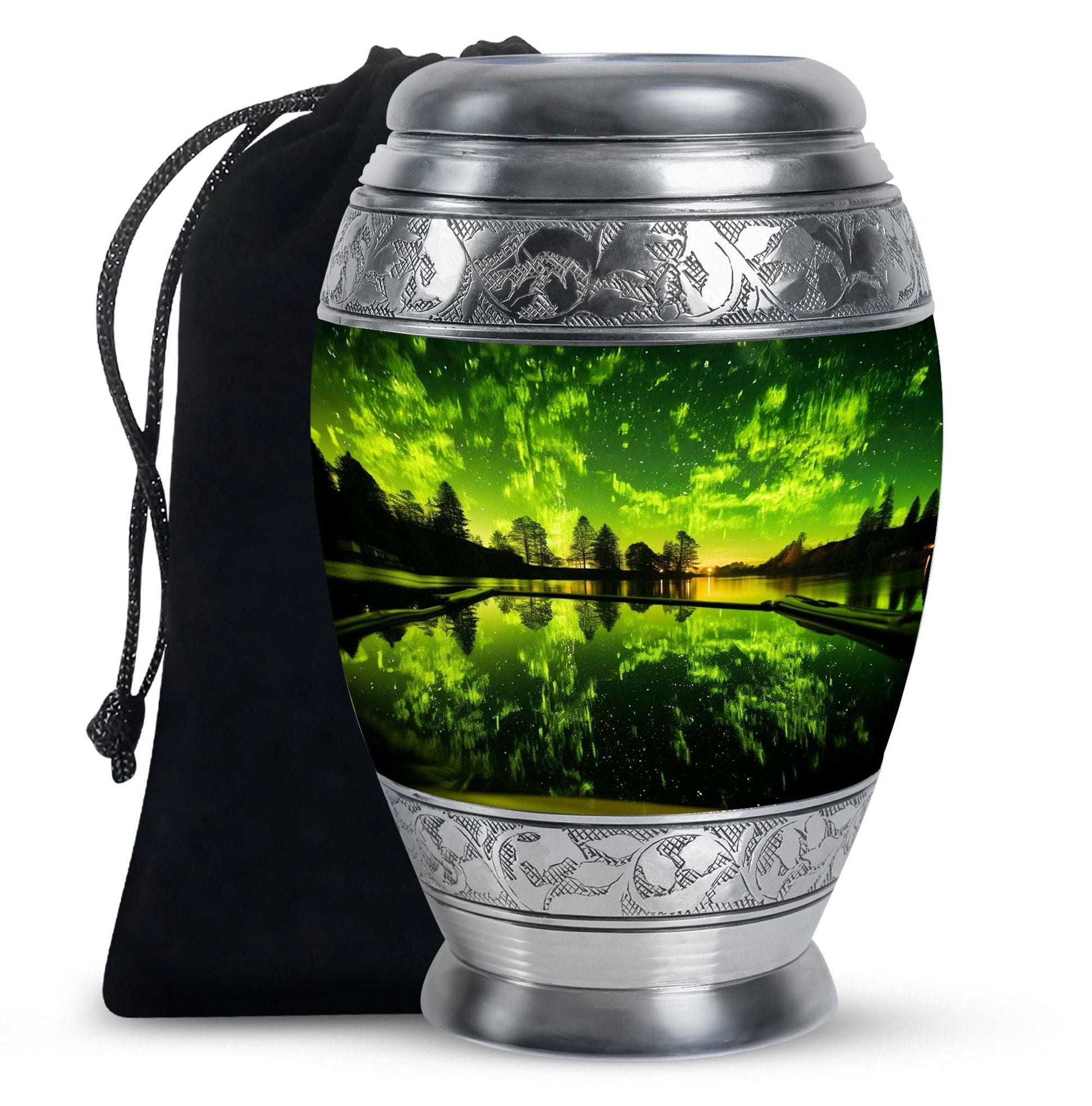 Aurora Borealis Cremation Urn for Adult Ashes - Green Memorial Urn For Cremation