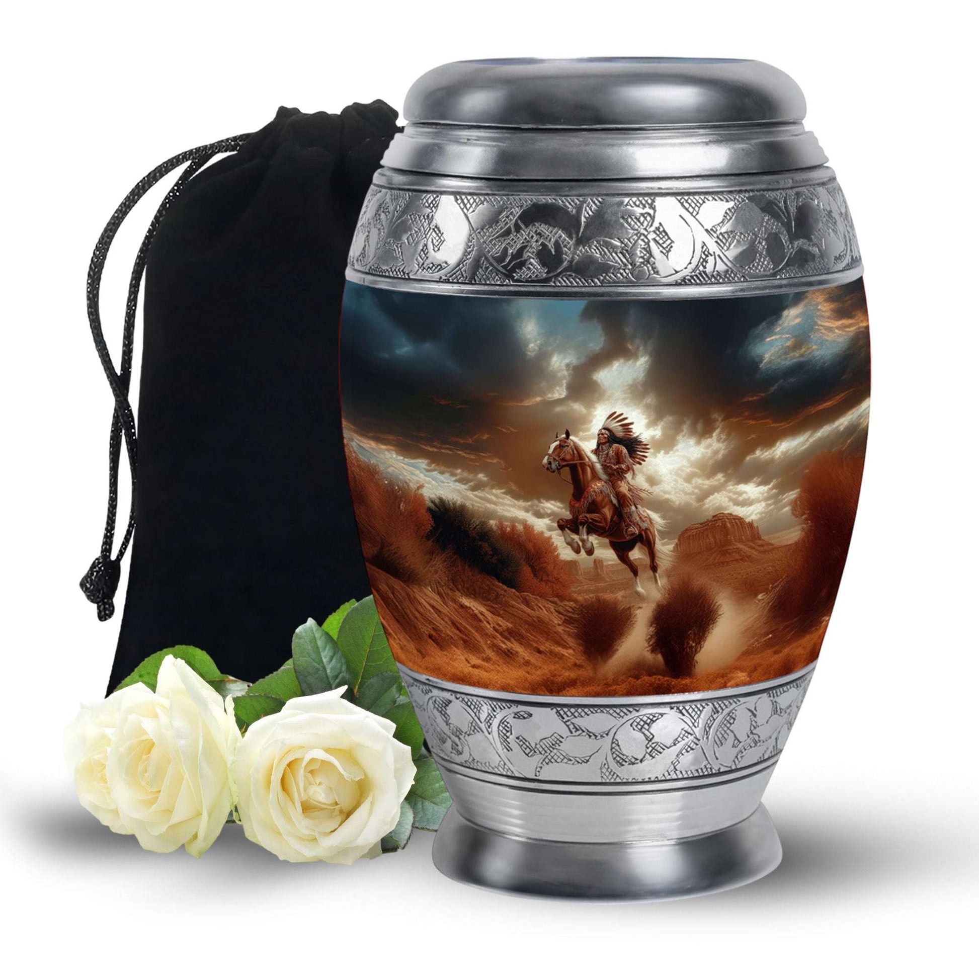 Native American Warrior Cremation Urn – Horse Funeral Urn Ashes For Men